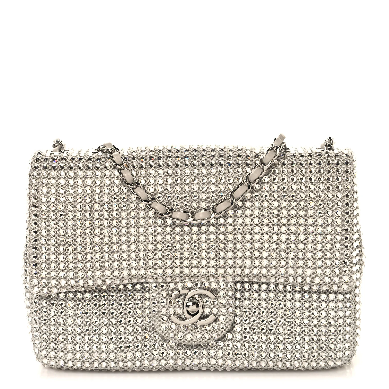 Crochet Strass Evening Flap Bag Silvery