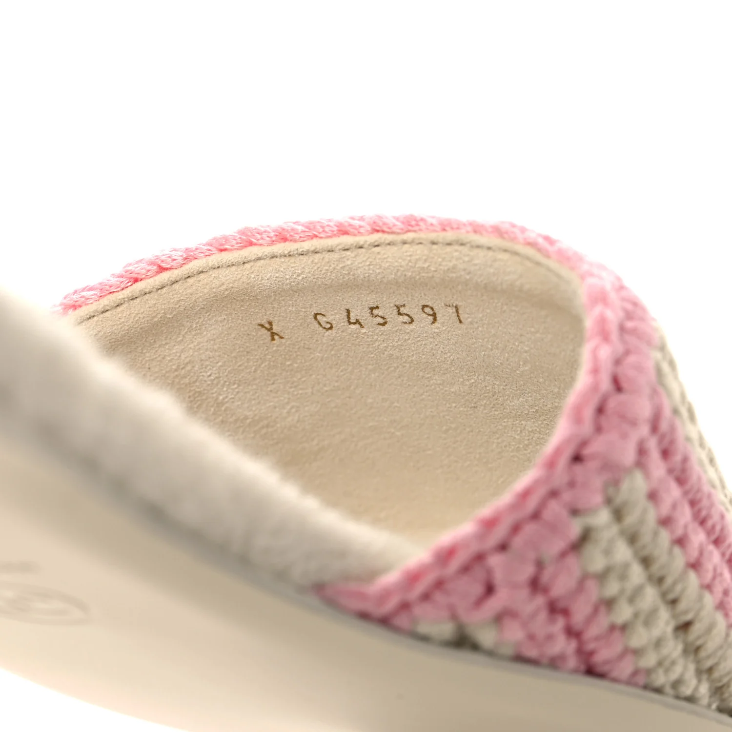 Crochet Striped Enamel Camellia Mules Sandals 37.5 Ivory Pink - Image 6