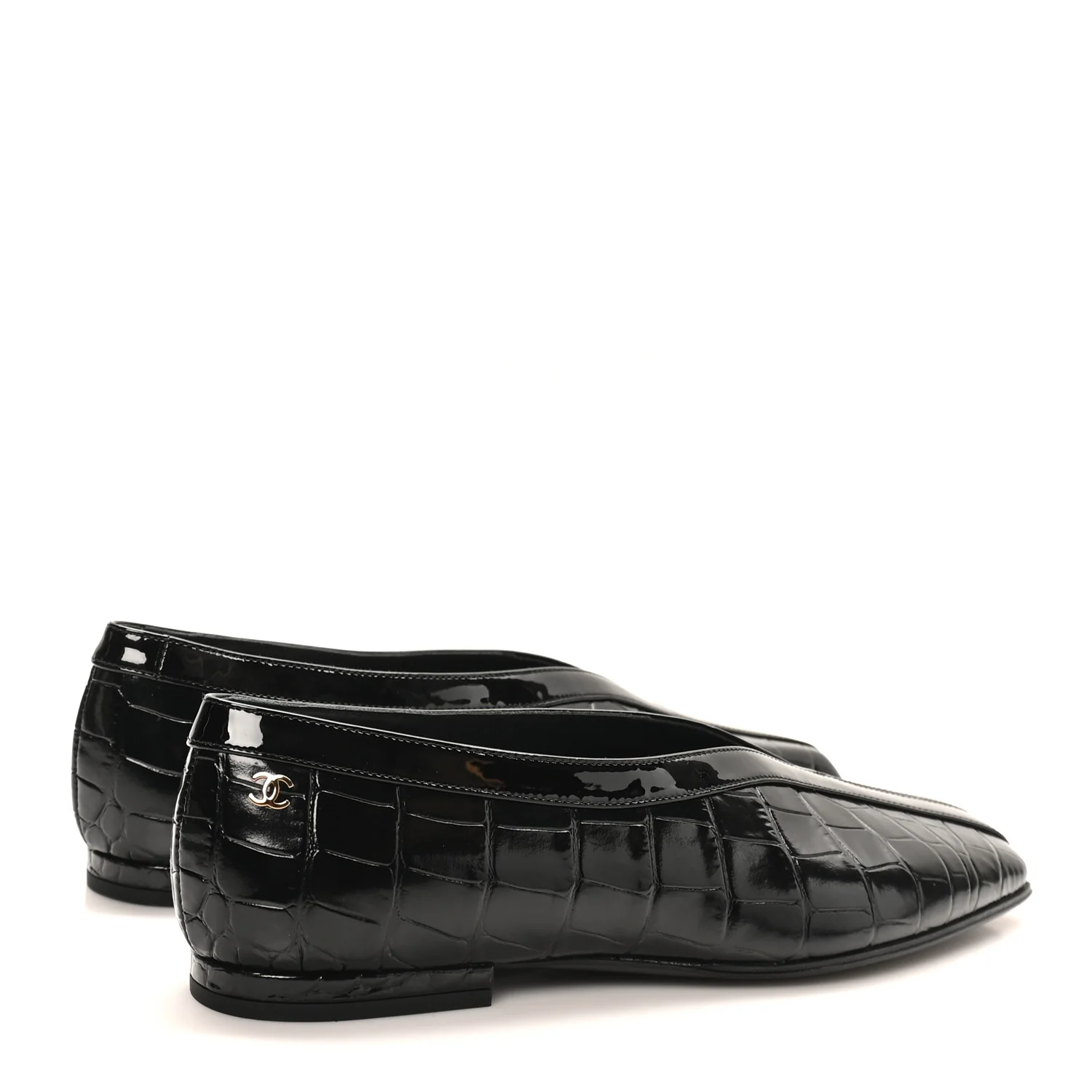 Crocodile Embossed Patent Calfskin Ballet Flats 36.5 Black - Image 11