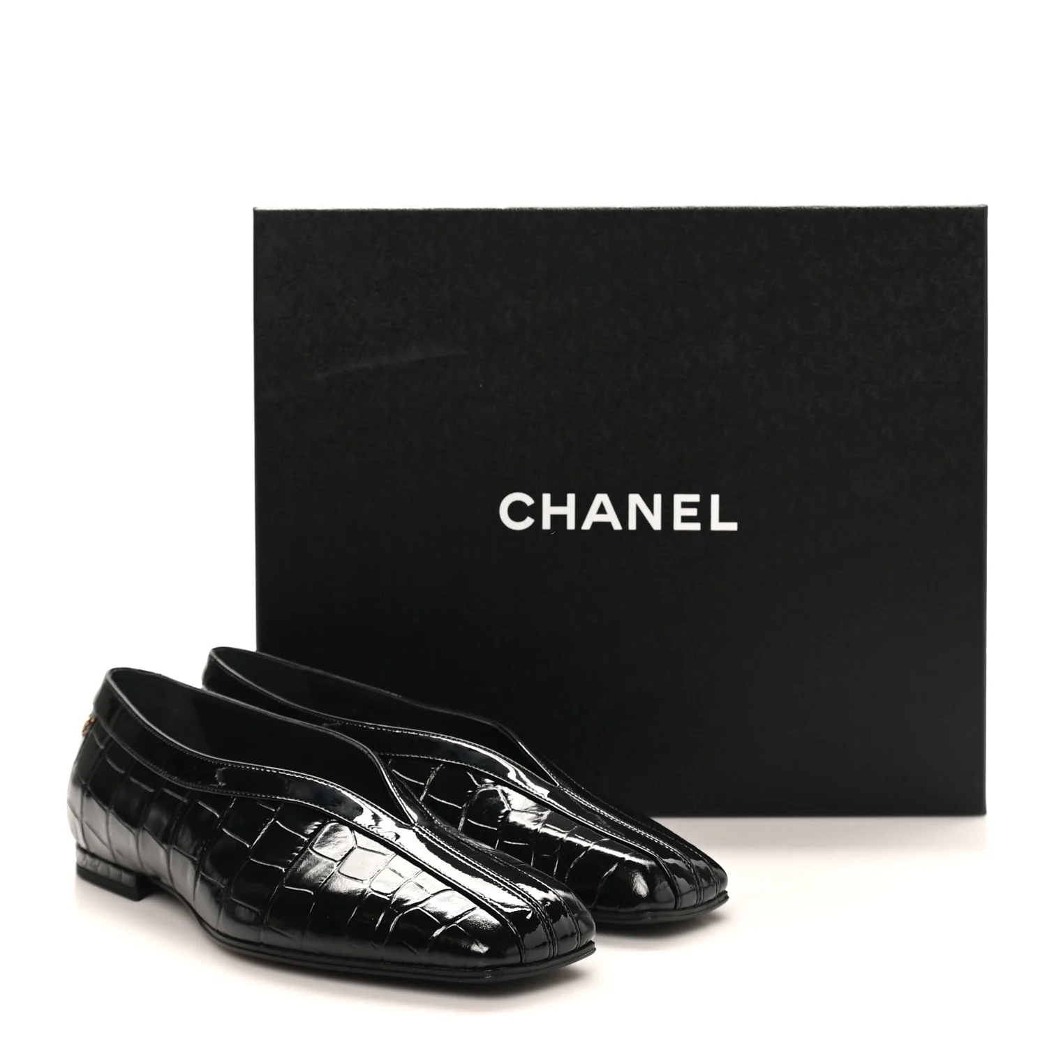 Crocodile Embossed Patent Calfskin Ballet Flats 36.5 Black - Image 18