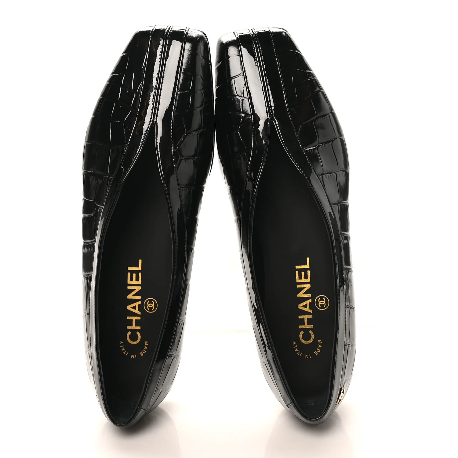 Crocodile Embossed Patent Calfskin Ballet Flats 36.5 Black - Image 4