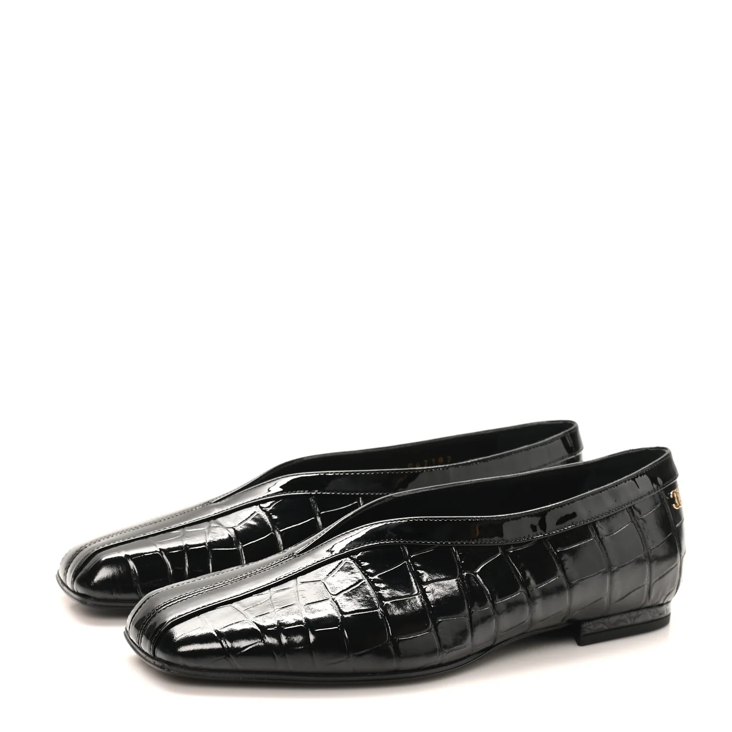 Crocodile Embossed Patent Calfskin Ballet Flats 36.5 Black - Image 6
