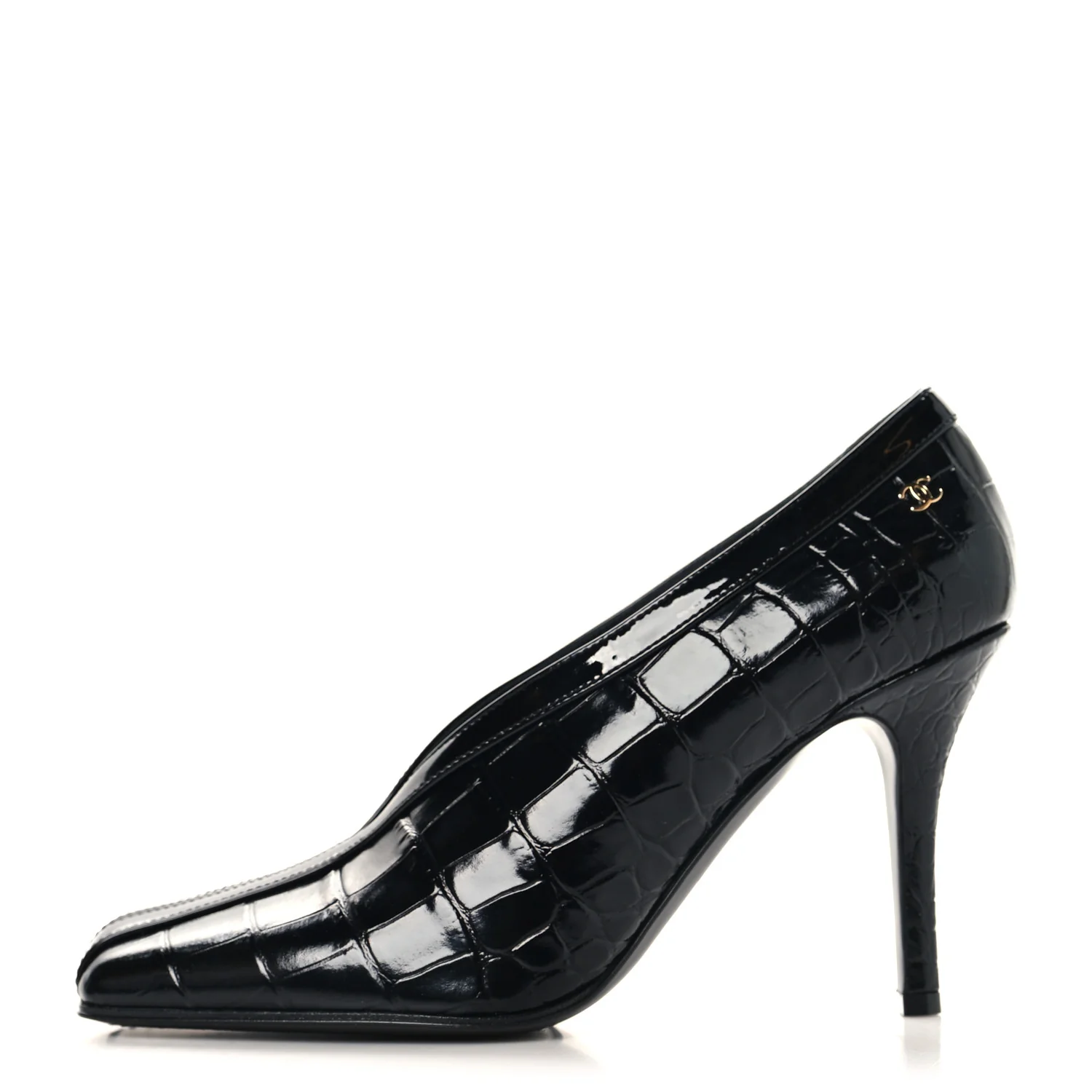 Crocodile Embossed Patent Calfskin Pumps 38.5 Black - Image 2