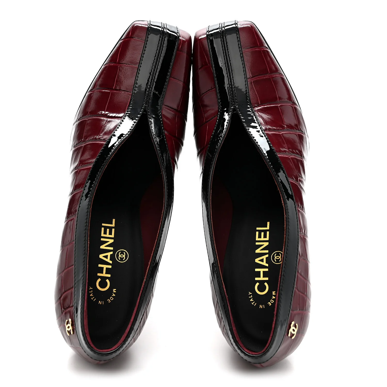 Crocodile Embossed Patent Calfskin Pumps 38.5 Burgundy Black - Image 2