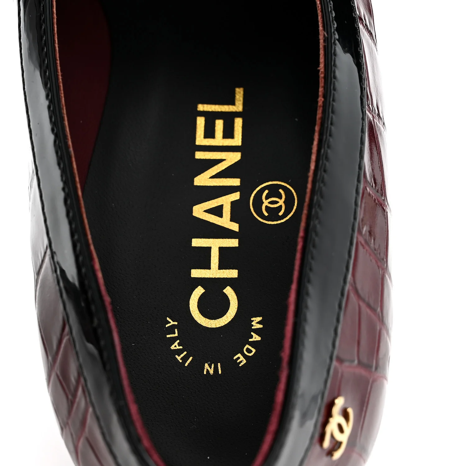 Crocodile Embossed Patent Calfskin Pumps 38.5 Burgundy Black - Image 7
