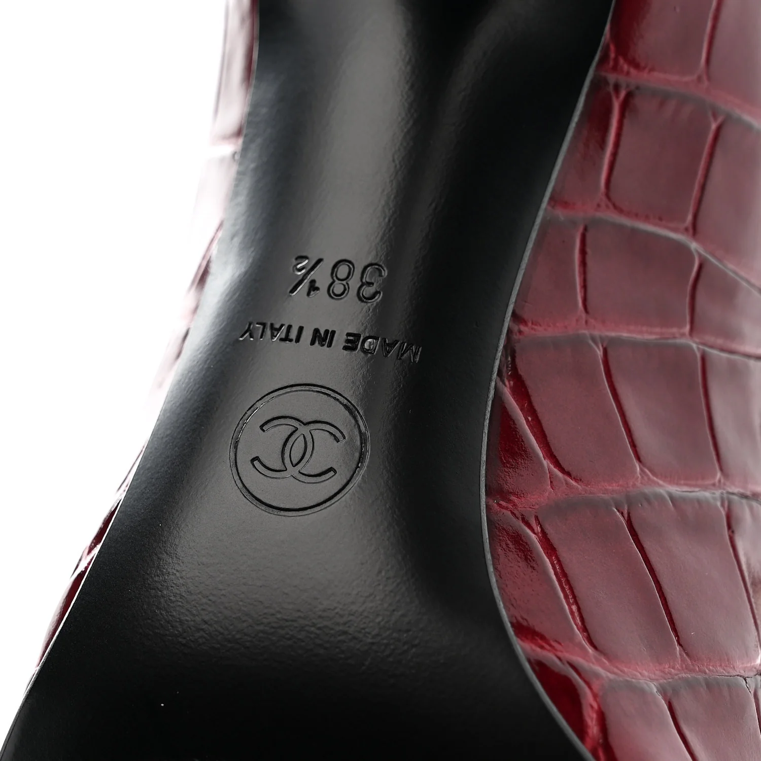Crocodile Embossed Patent Calfskin Pumps 38.5 Burgundy Black - Image 8