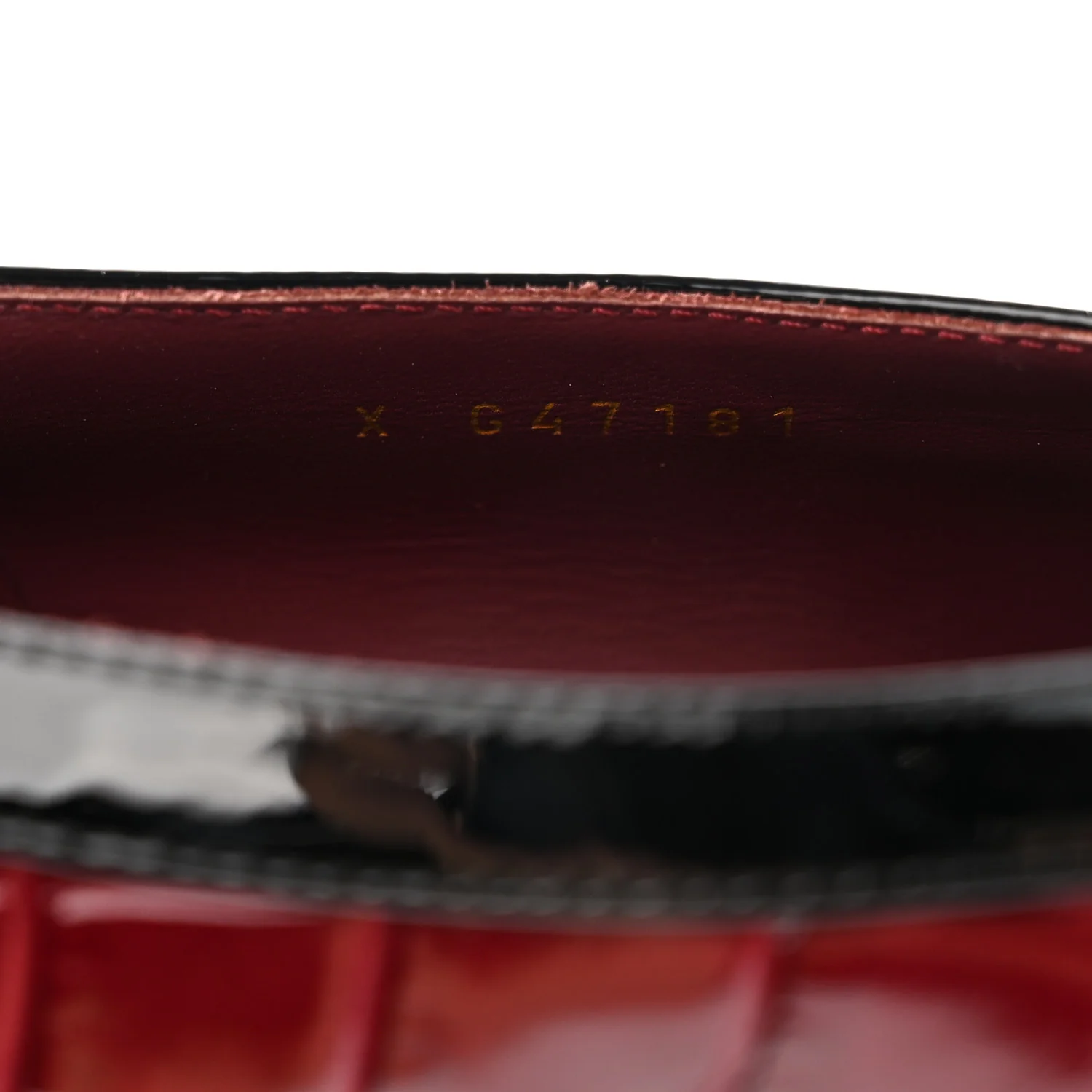 Crocodile Embossed Patent Calfskin Pumps 38.5 Burgundy Black - Image 9