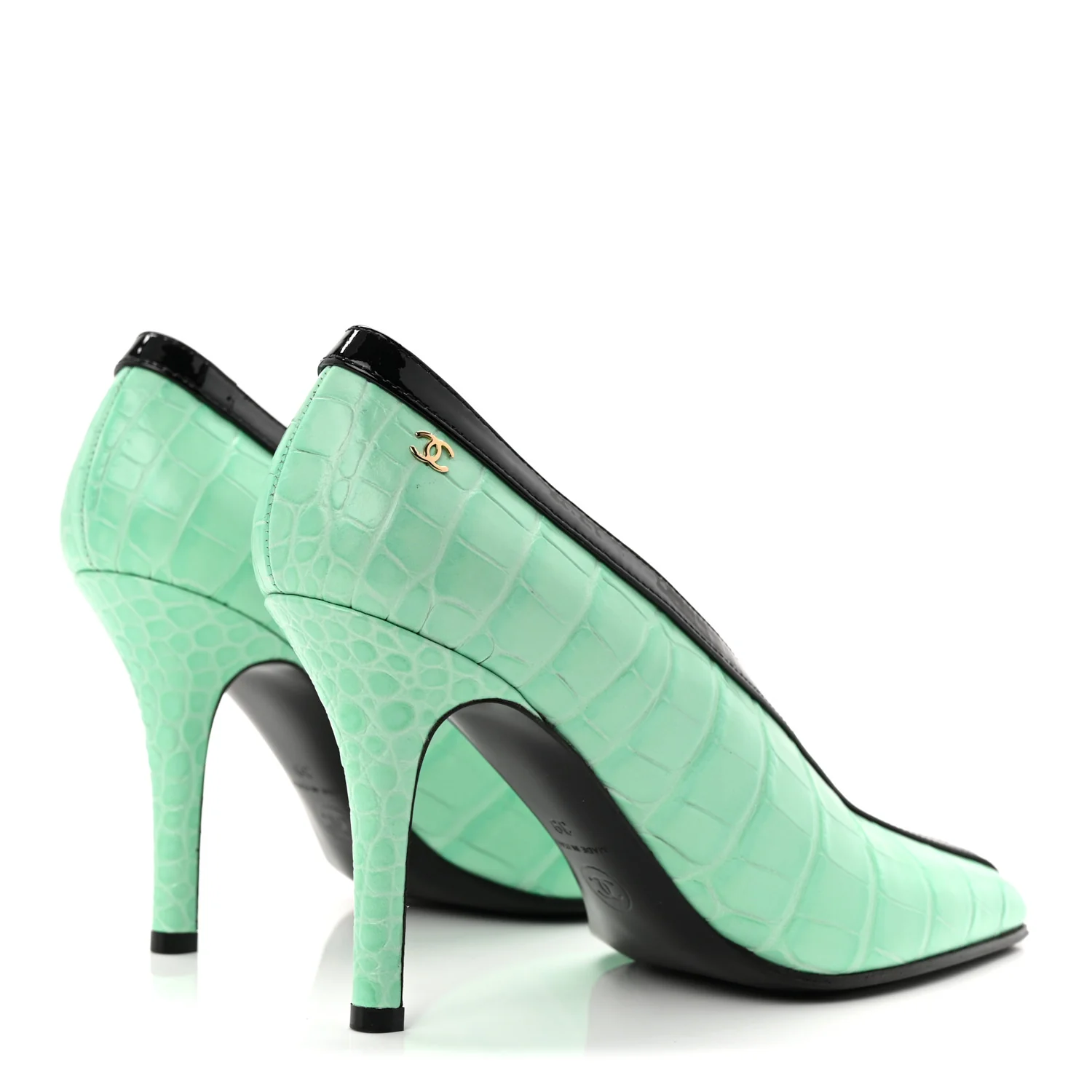 Crocodile Embossed Patent Calfskin Pumps 39 Green Black - Image 4