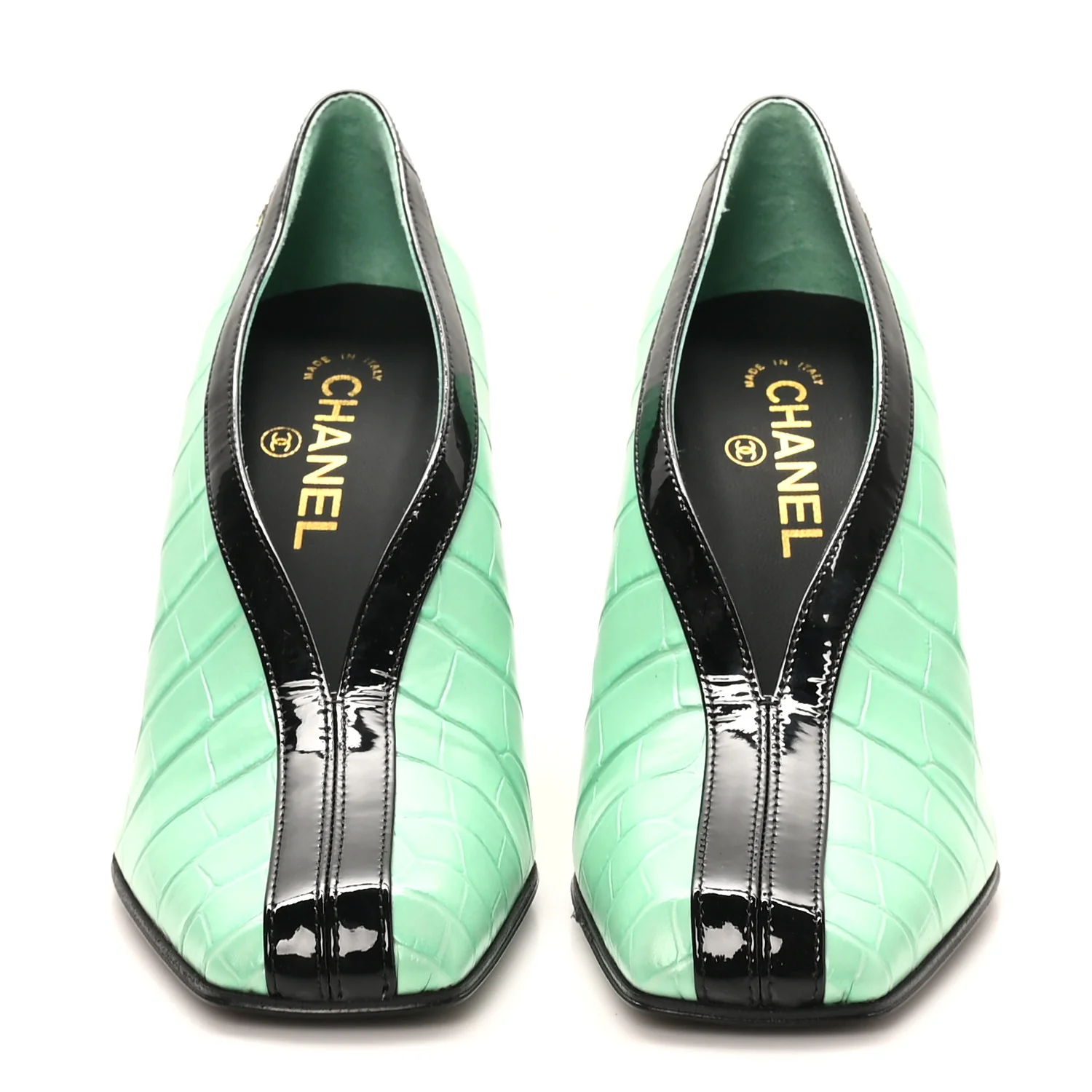 Crocodile Embossed Patent Calfskin Pumps 39.5 Green Black - Image 4