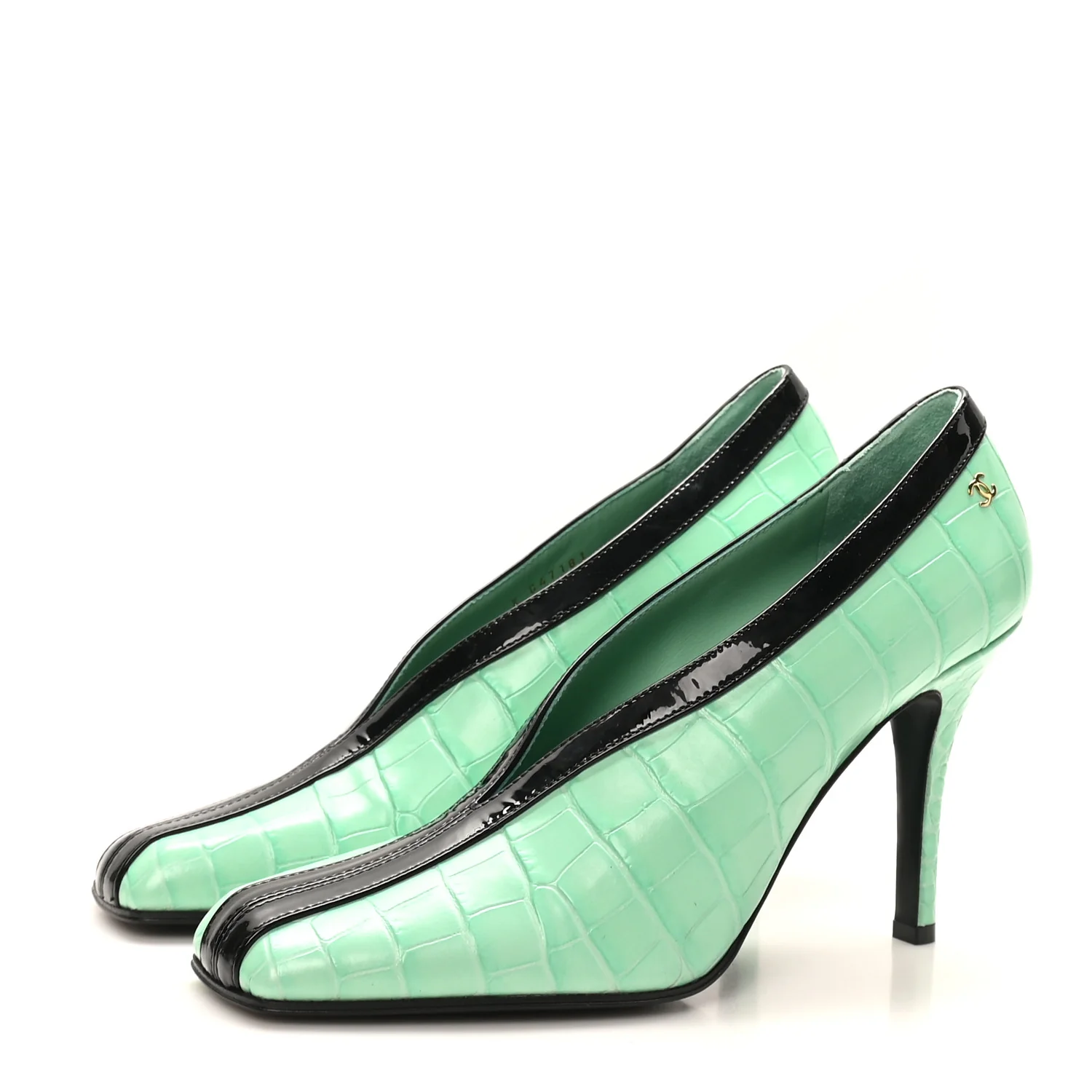 Crocodile Embossed Patent Calfskin Pumps 39.5 Green Black - Image 5