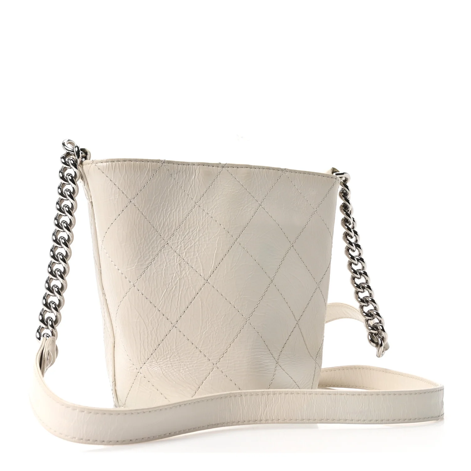 Crumpled Calfskin Bucket Bag White - Image 3