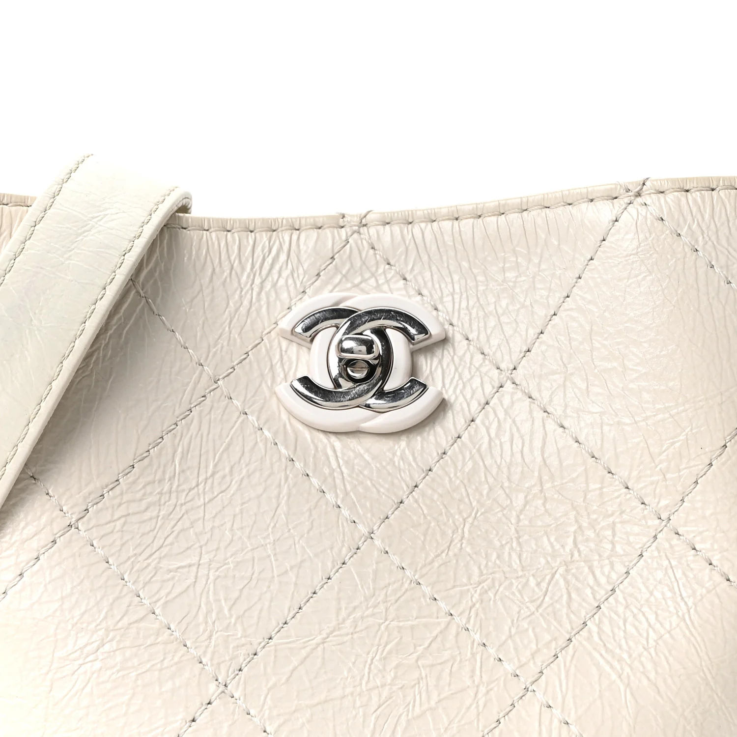 Crumpled Calfskin Bucket Bag White - Image 8