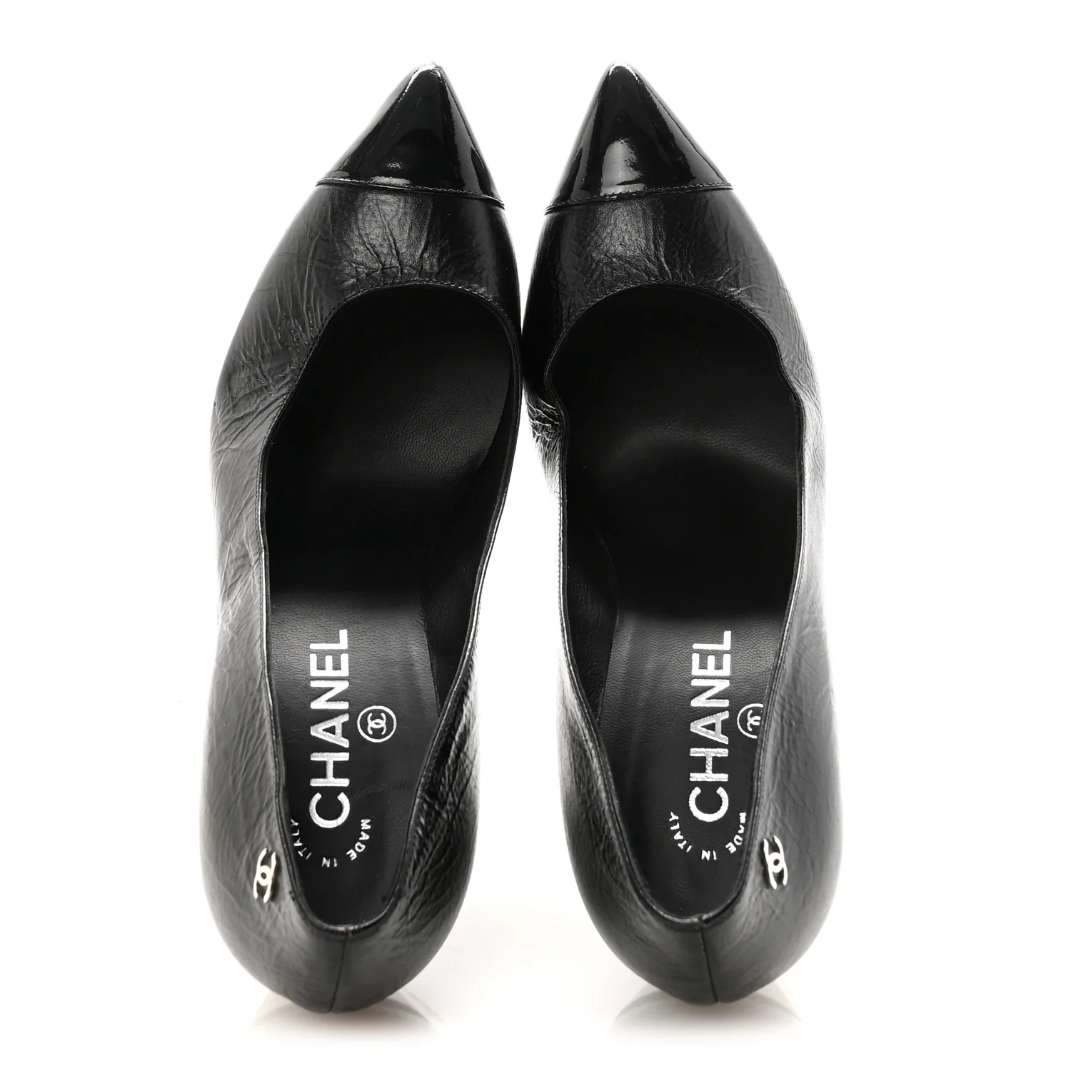 Crumpled Calfskin Cap Toe Pumps 39 Black - Image 2