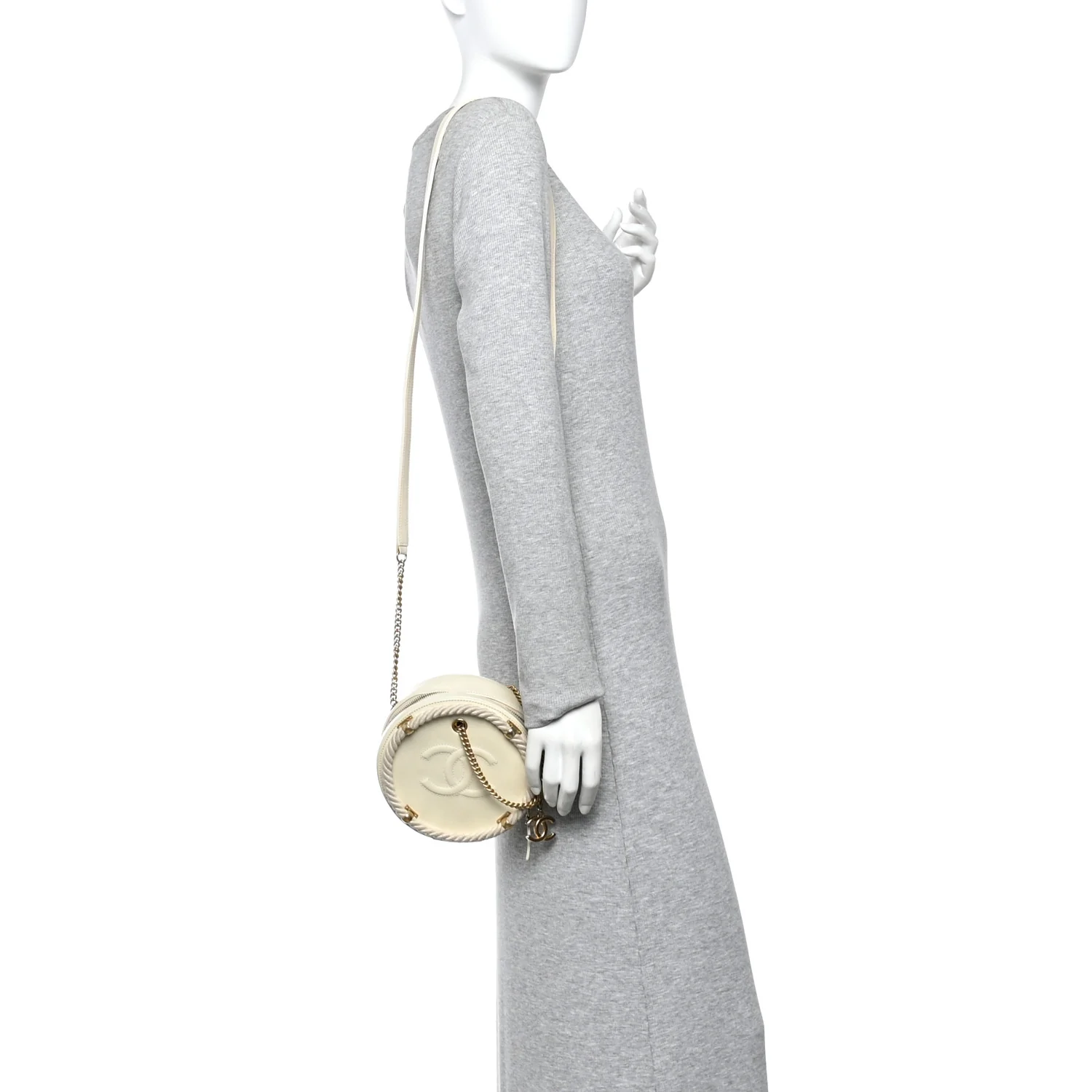 Crumpled Calfskin Cotton Small En Vogue Round Bag White - Image 2