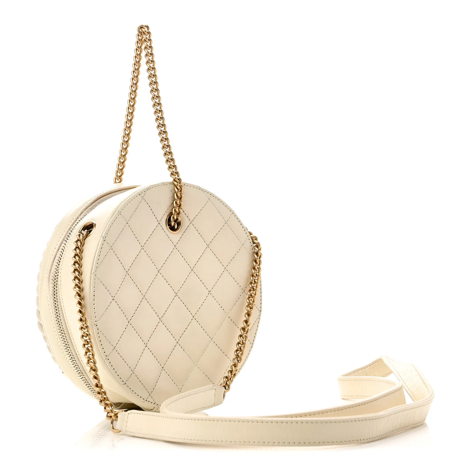 Crumpled Calfskin Cotton Small En Vogue Round Bag White - Image 3
