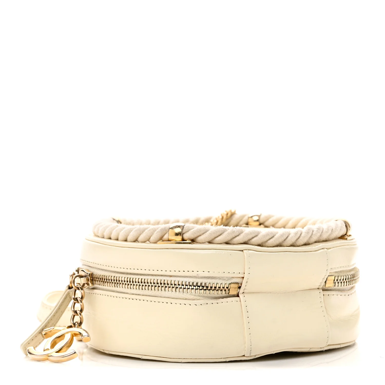 Crumpled Calfskin Cotton Small En Vogue Round Bag White - Image 4