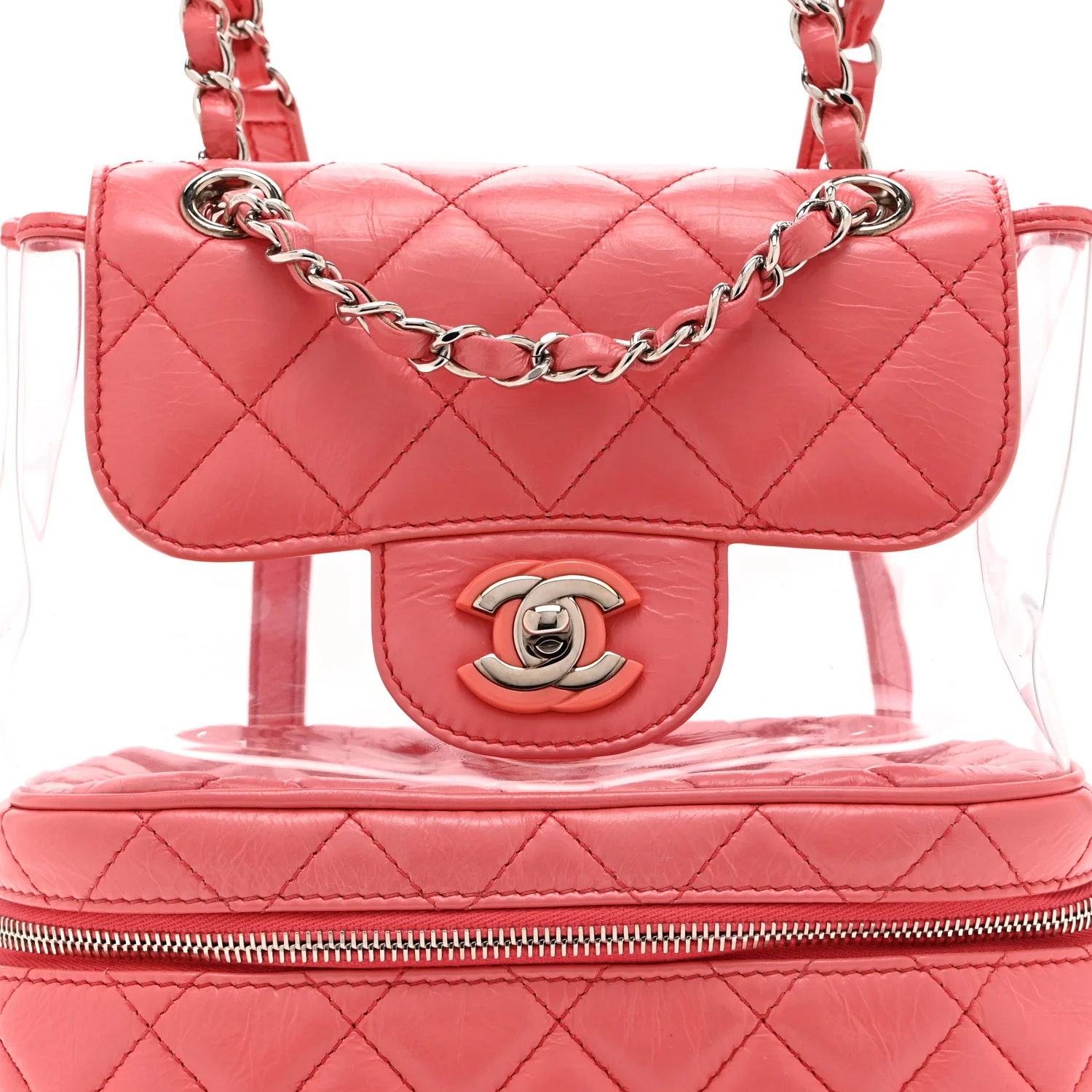 Crumpled Calfskin PVC Quilted Backpack Pink - Image 9