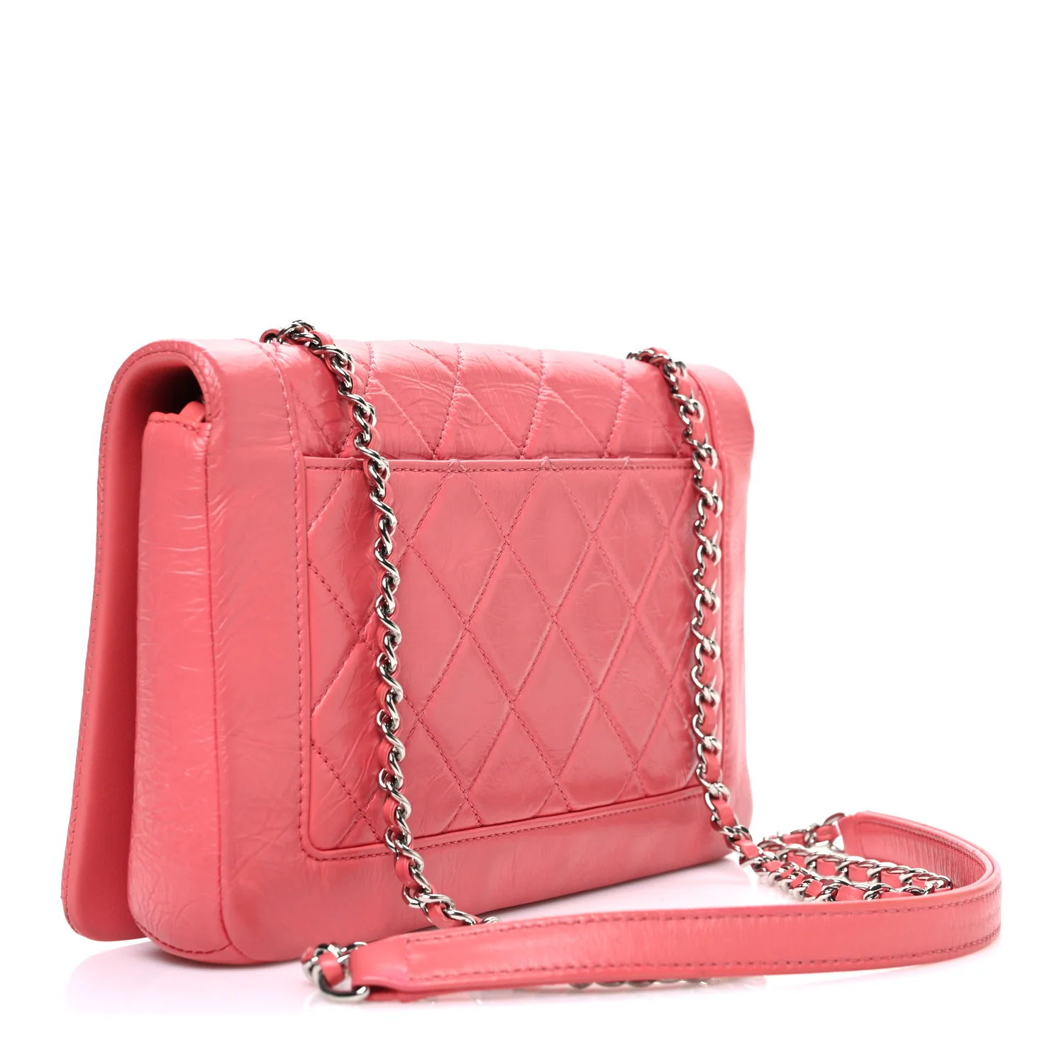 Crumpled Calfskin Quilted Bi Vintage Small Single Flap Pink - Image 3