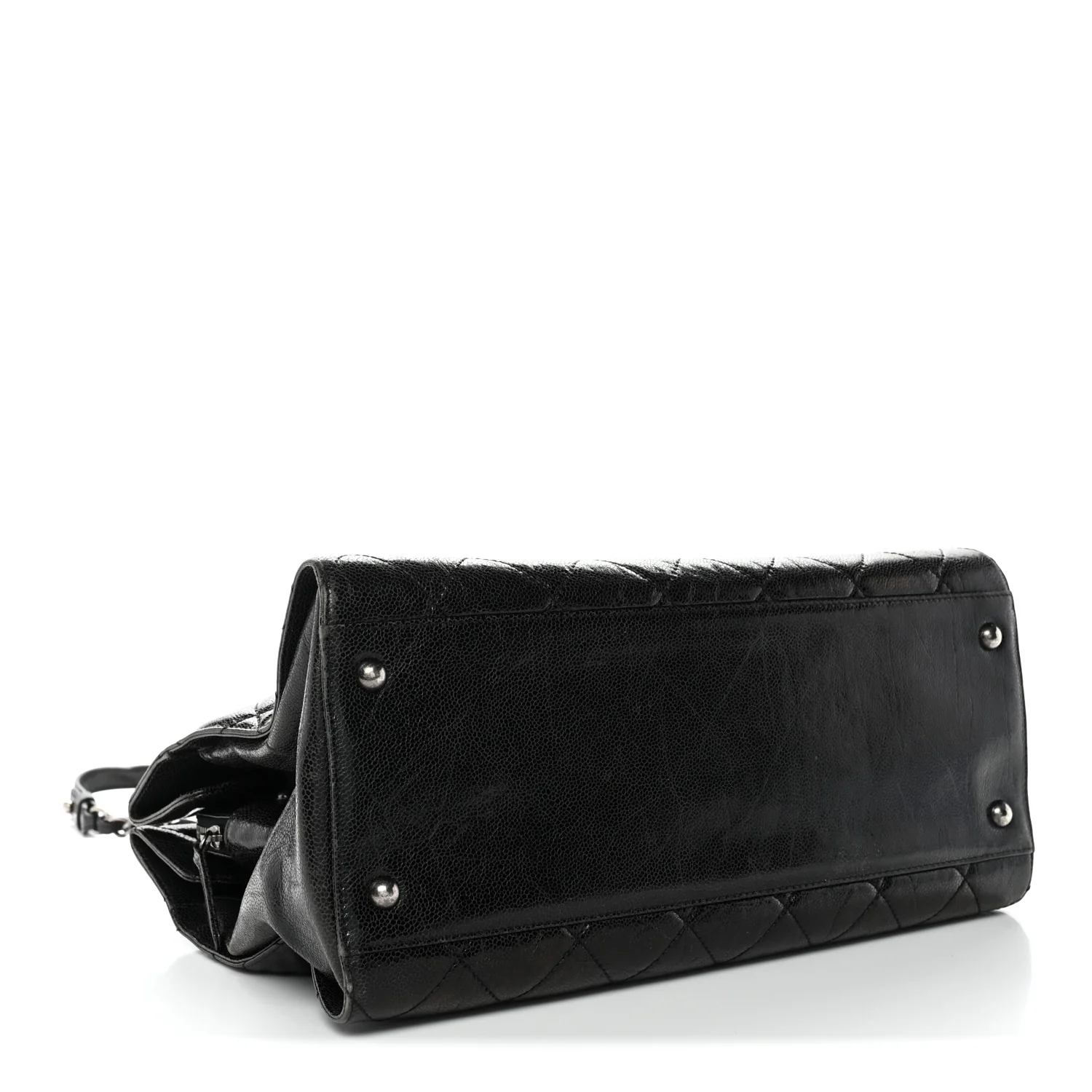 Crumpled Grained Calfskin Quilted CC Crave Tote Black - Image 4