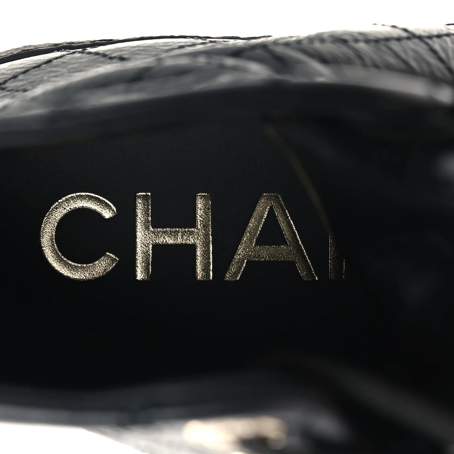 Crumpled Lambskin Patent Cap Toe CC Stitched High Top Sneakers 37.5 Black - Image 8