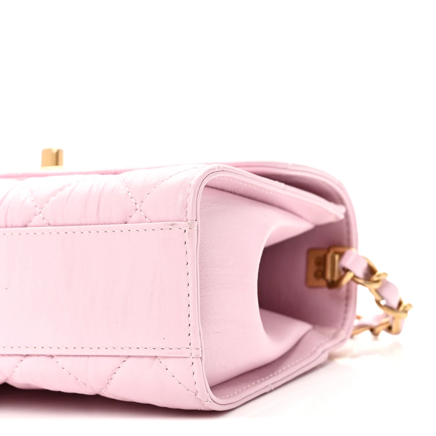 Crumpled Lambskin Quilted Mini CC Links Top Handle Flap Light Pink - Image 10