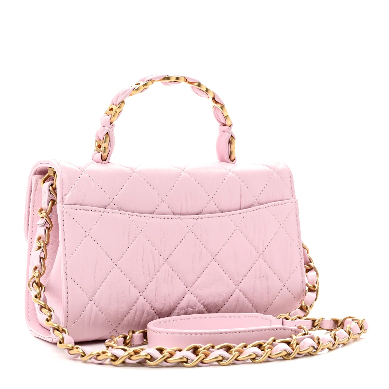 Crumpled Lambskin Quilted Mini CC Links Top Handle Flap Light Pink - Image 3