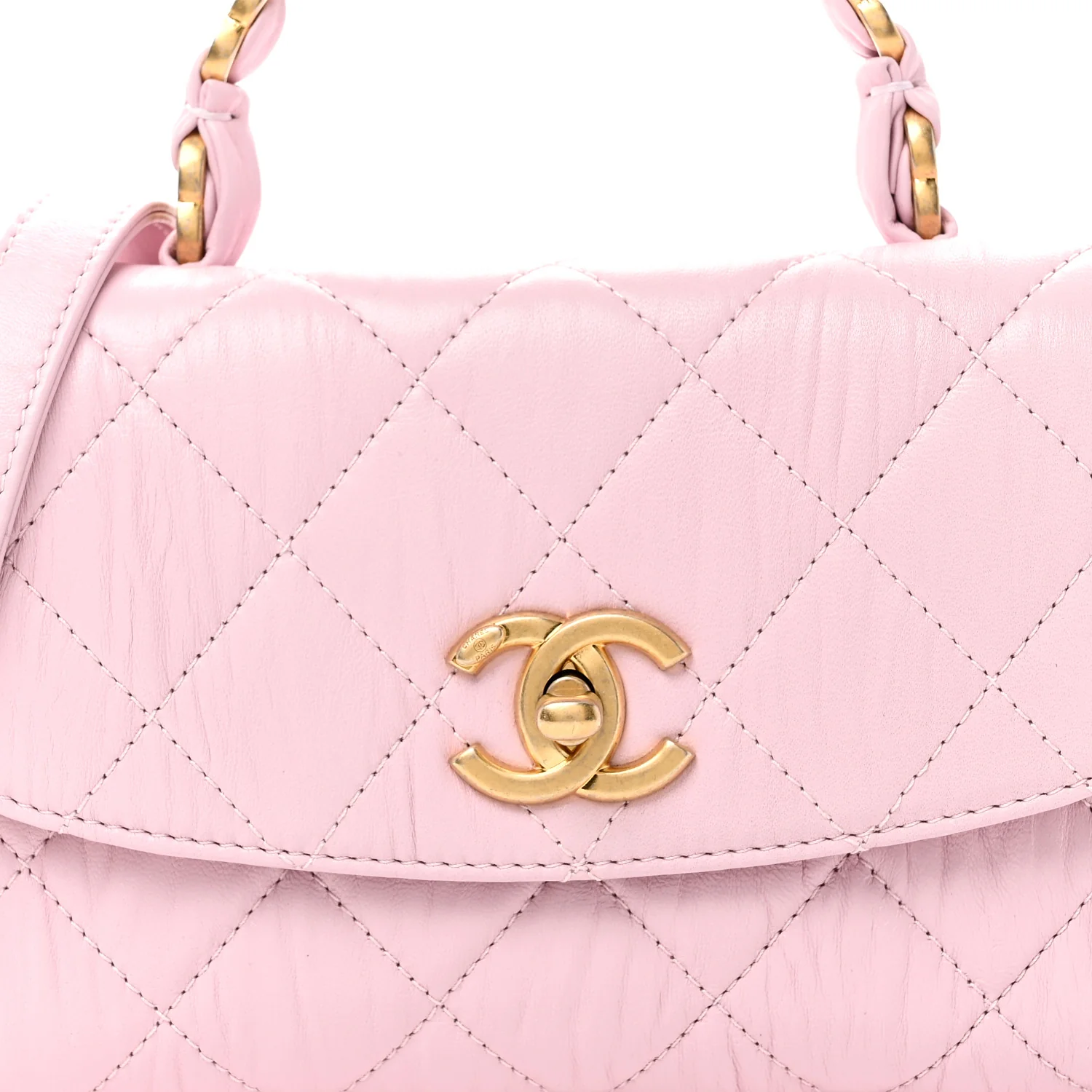 Crumpled Lambskin Quilted Mini CC Links Top Handle Flap Light Pink - Image 8