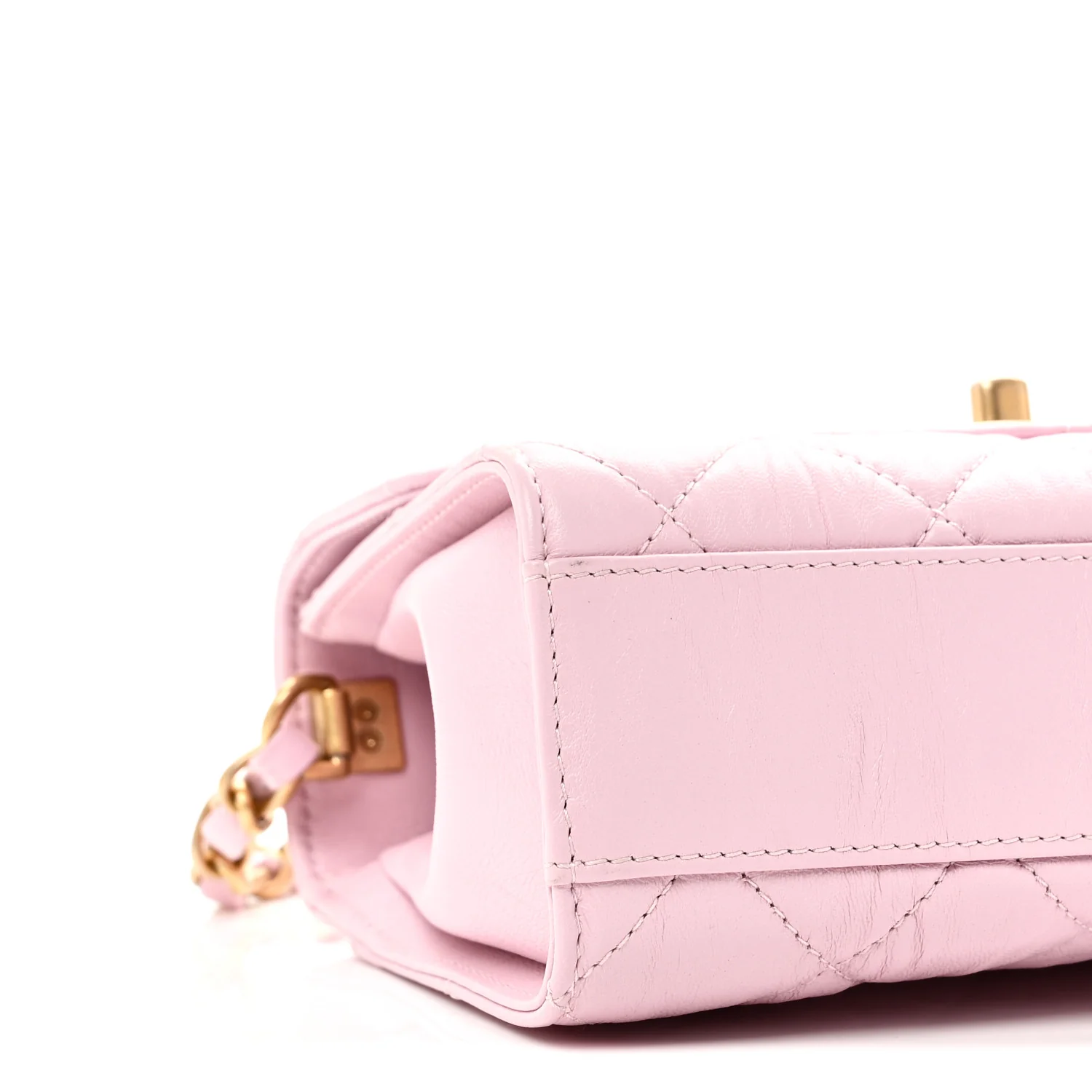 Crumpled Lambskin Quilted Mini CC Links Top Handle Flap Light Pink - Image 9