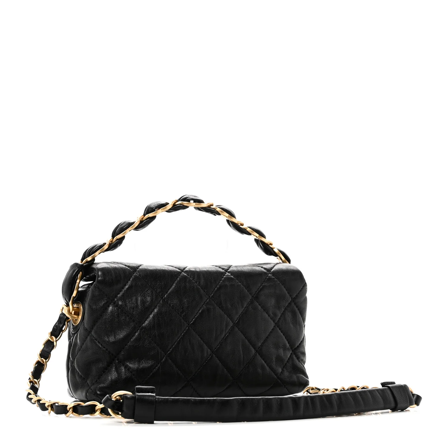 Crumpled Lambskin Quilted Small CC Links Shoulder Bag Black - Image 3