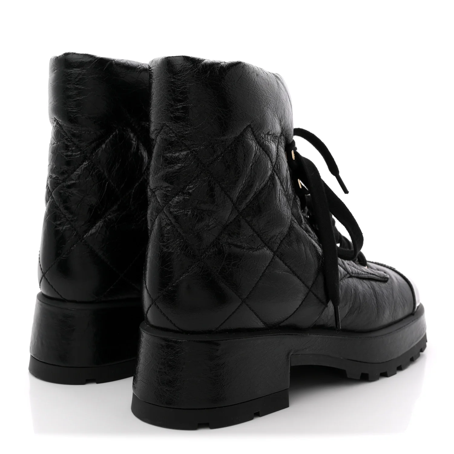 Crumpled Patent Lambskin Calfskin Quilted Lace Up Combat Boots 41.5 Black - Image 5