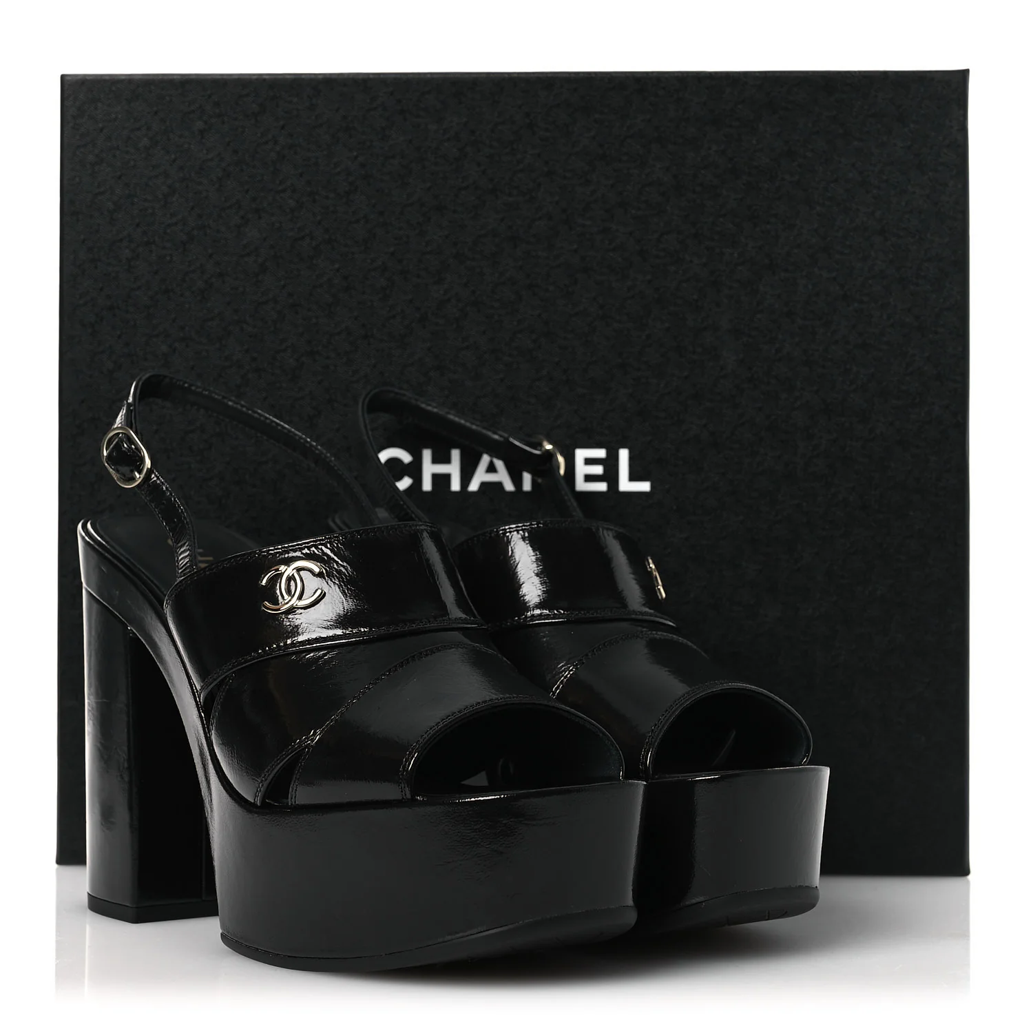 Crumpled Patent Lambskin Platform Sandals 39.5 Black - Image 11