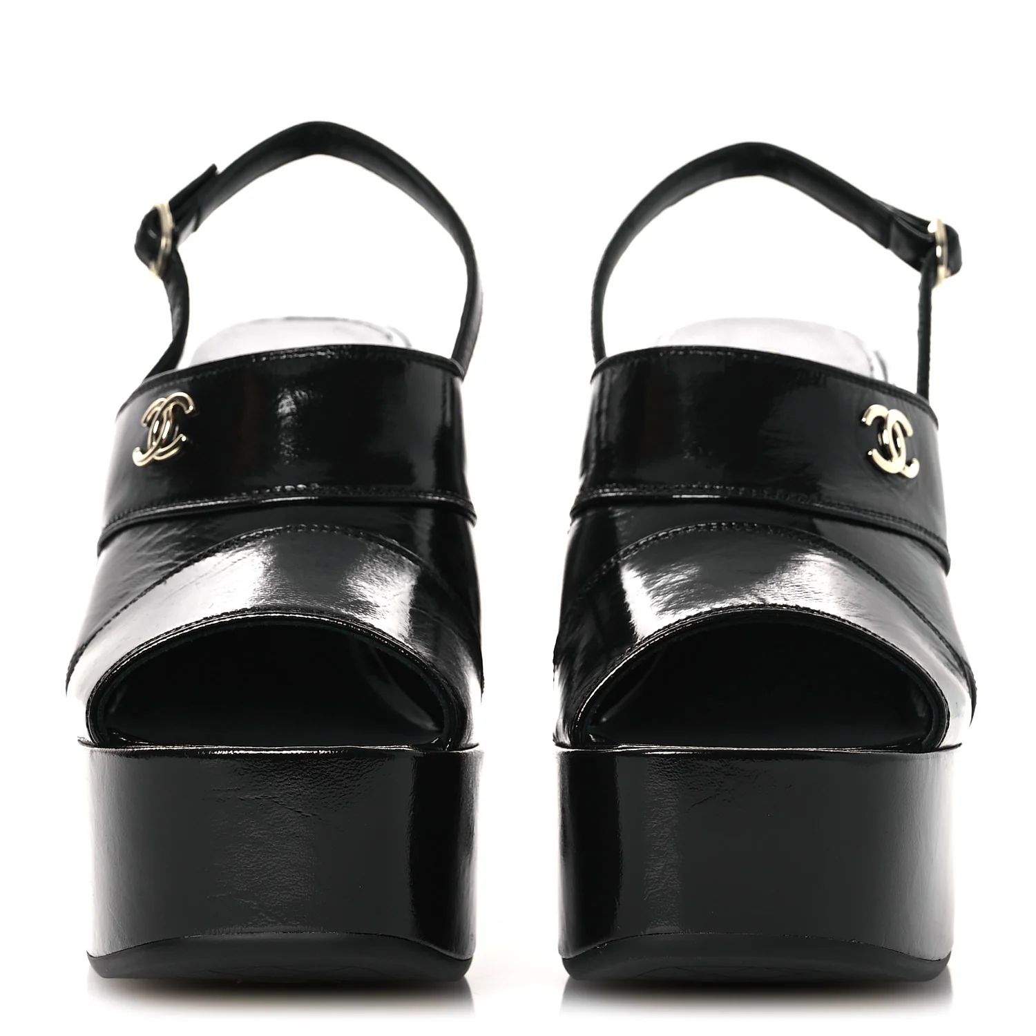 Crumpled Patent Lambskin Platform Sandals 39.5 Black - Image 3