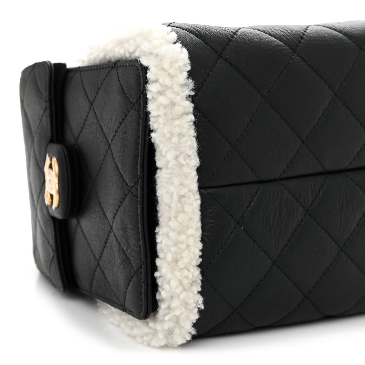 Crumpled Sheepskin Shearling Quilted Small Chanel 25 Handbag Black White - Image 9