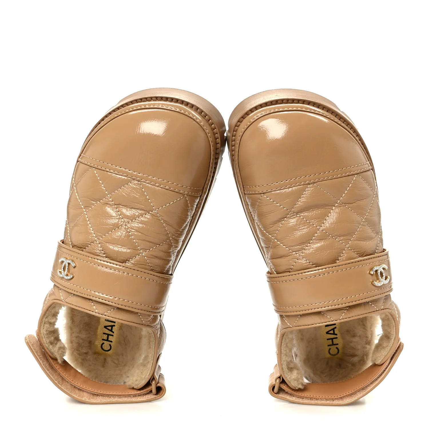 Crumpled Shiny Lambskin Shearling Quilted CC Slingback Mule Sandals 37 Dark Beige - Image 2