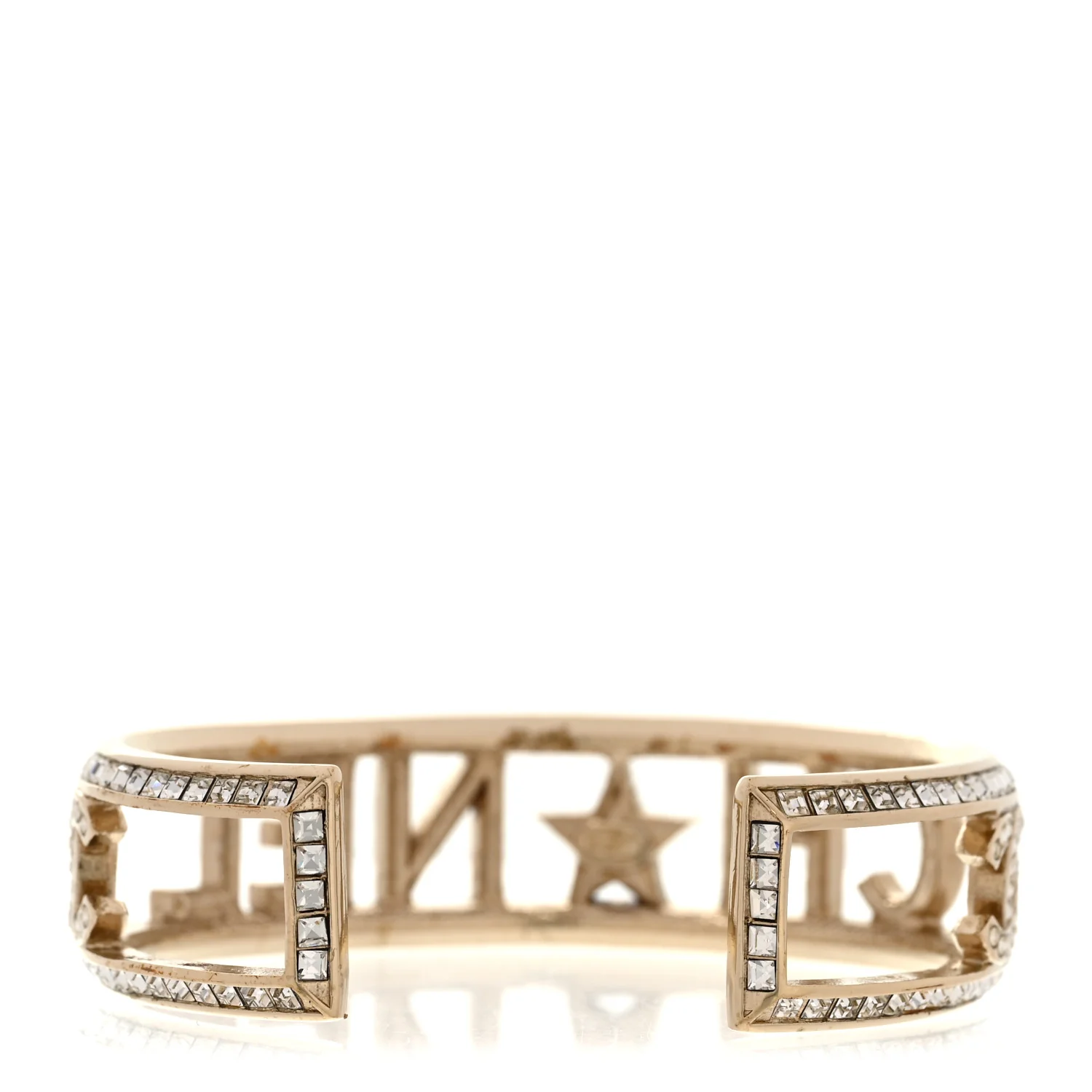 Crystal Baguette Logo Cuff Bracelet Gold - Image 3