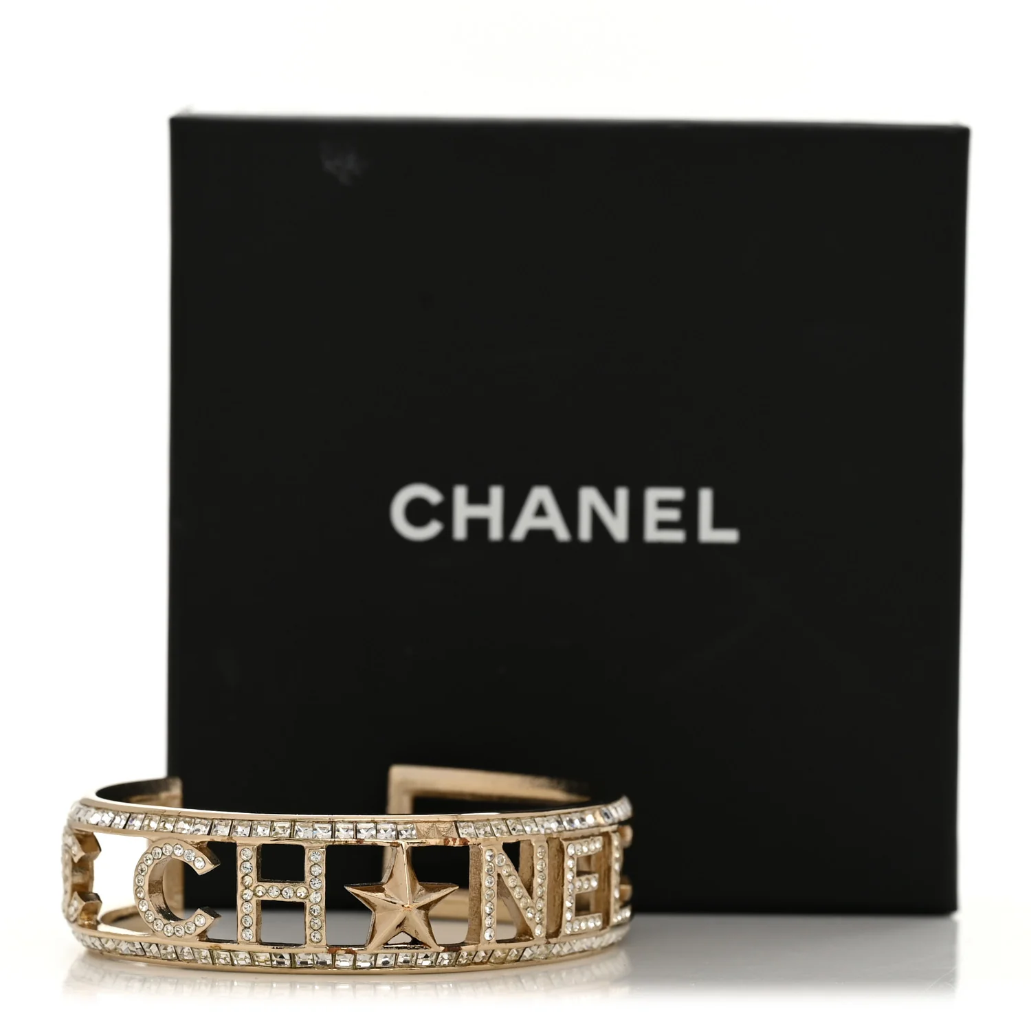 Crystal Baguette Logo Cuff Bracelet Gold - Image 6