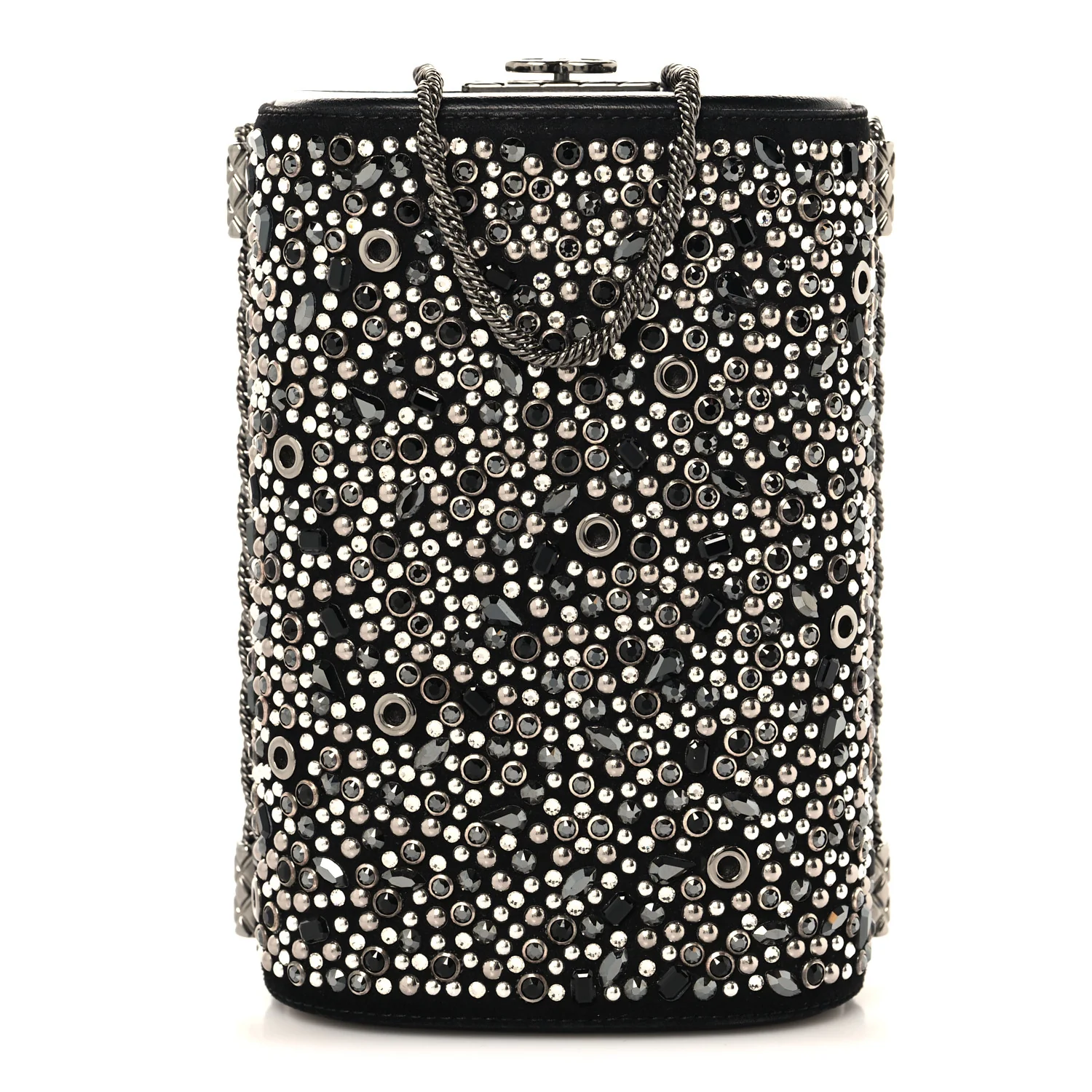 Crystal Calfskin Minaudiere Clutch Black