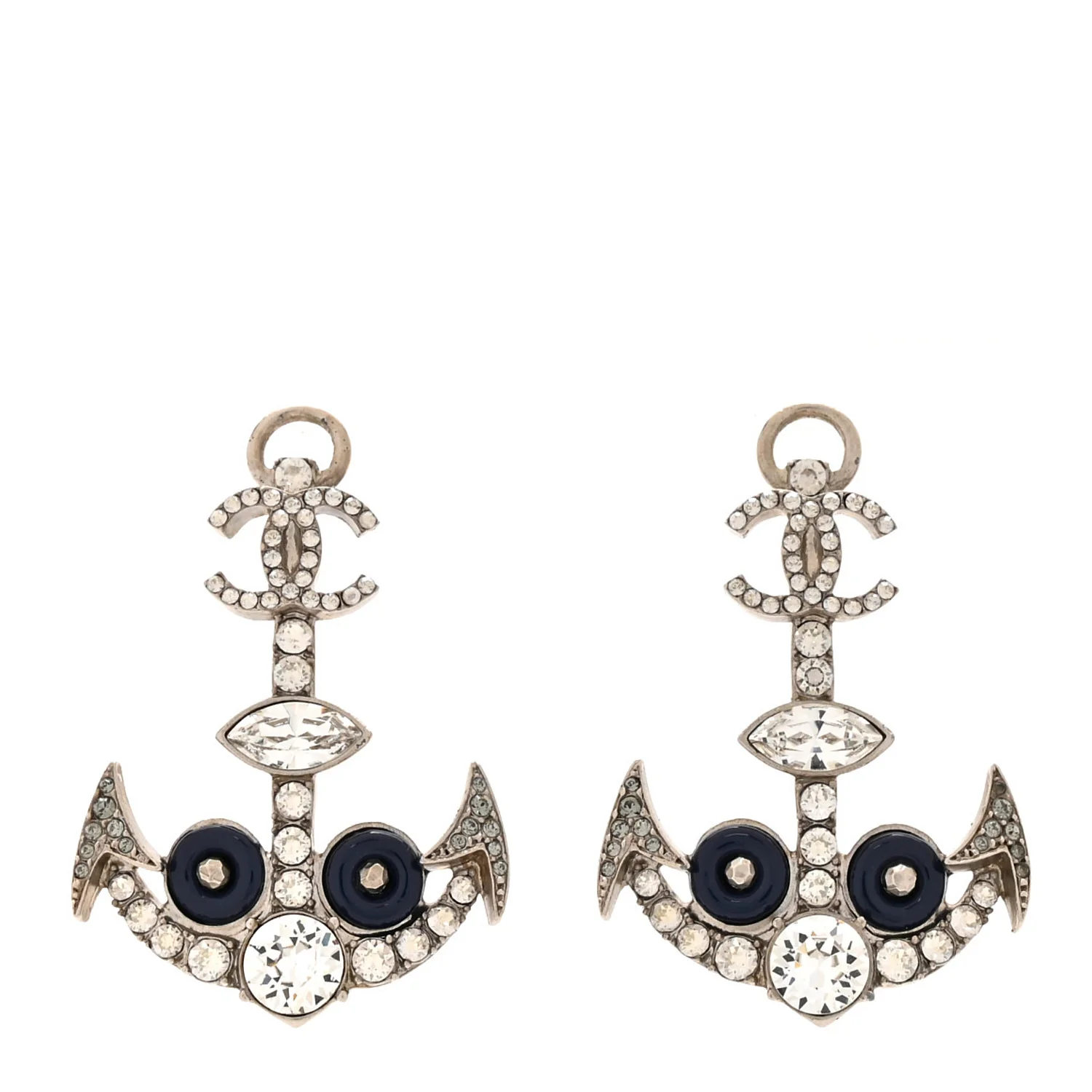 Crystal CC Anchor Earrings Silver Blue