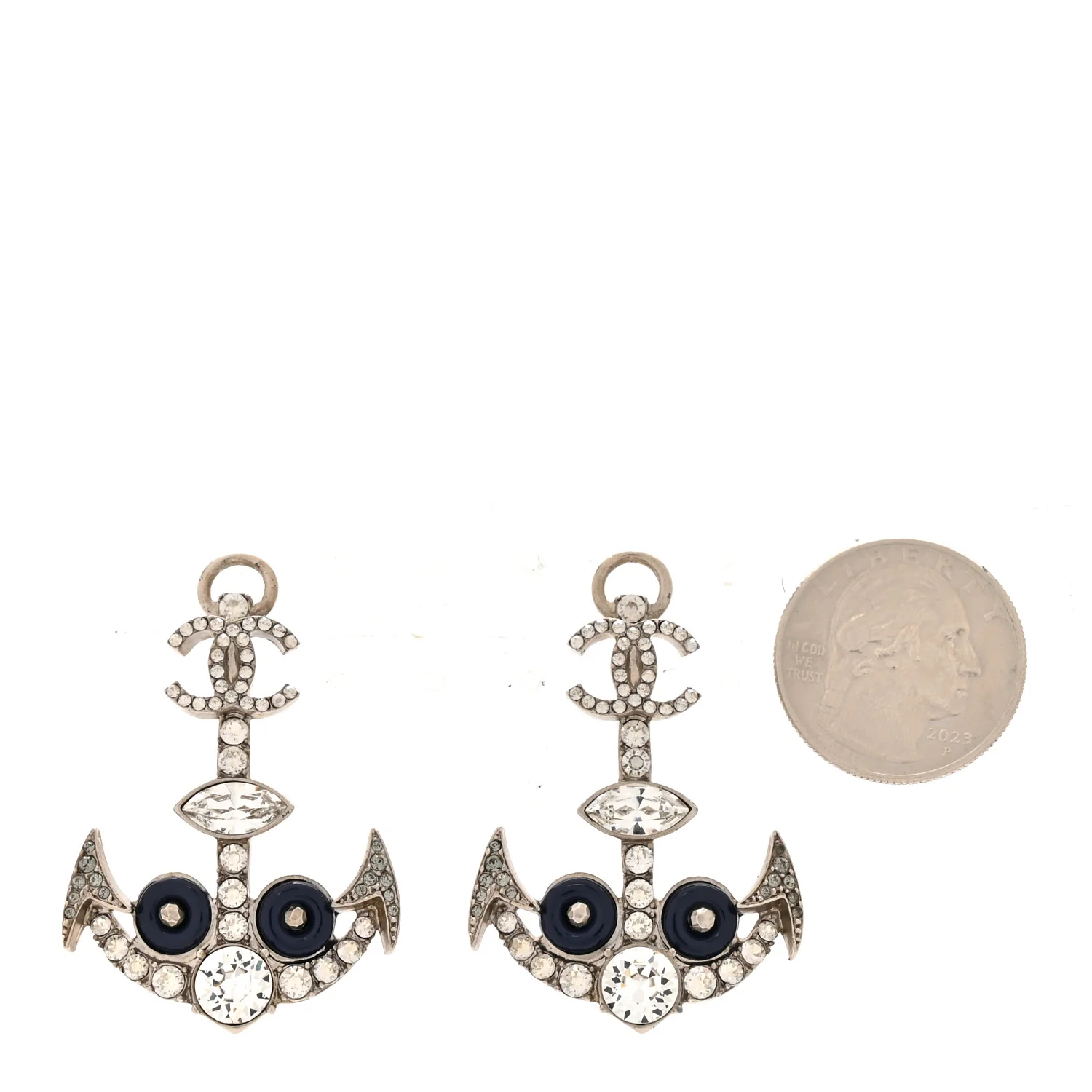 Crystal CC Anchor Earrings Silver Blue - Image 2