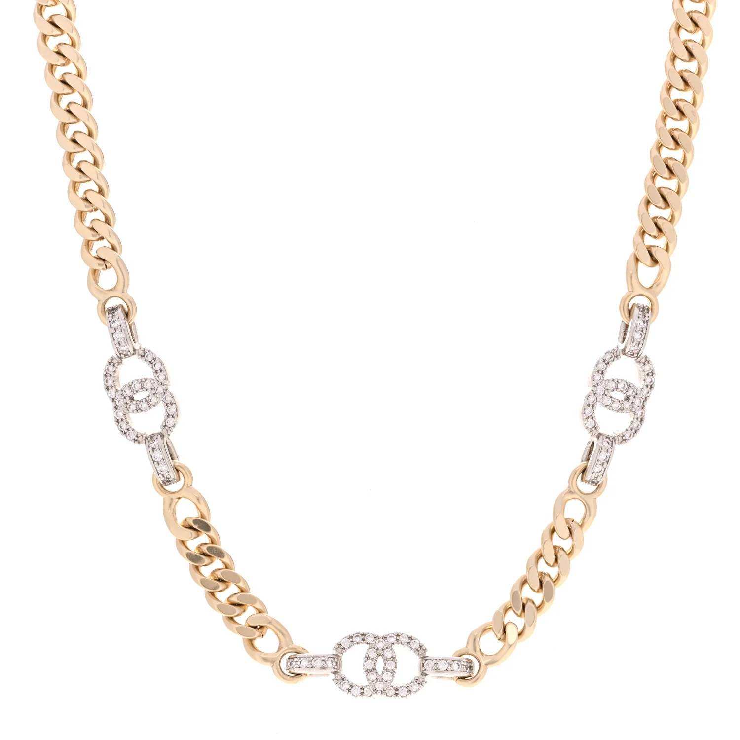 Crystal CC Chain Links Choker Necklace Gold