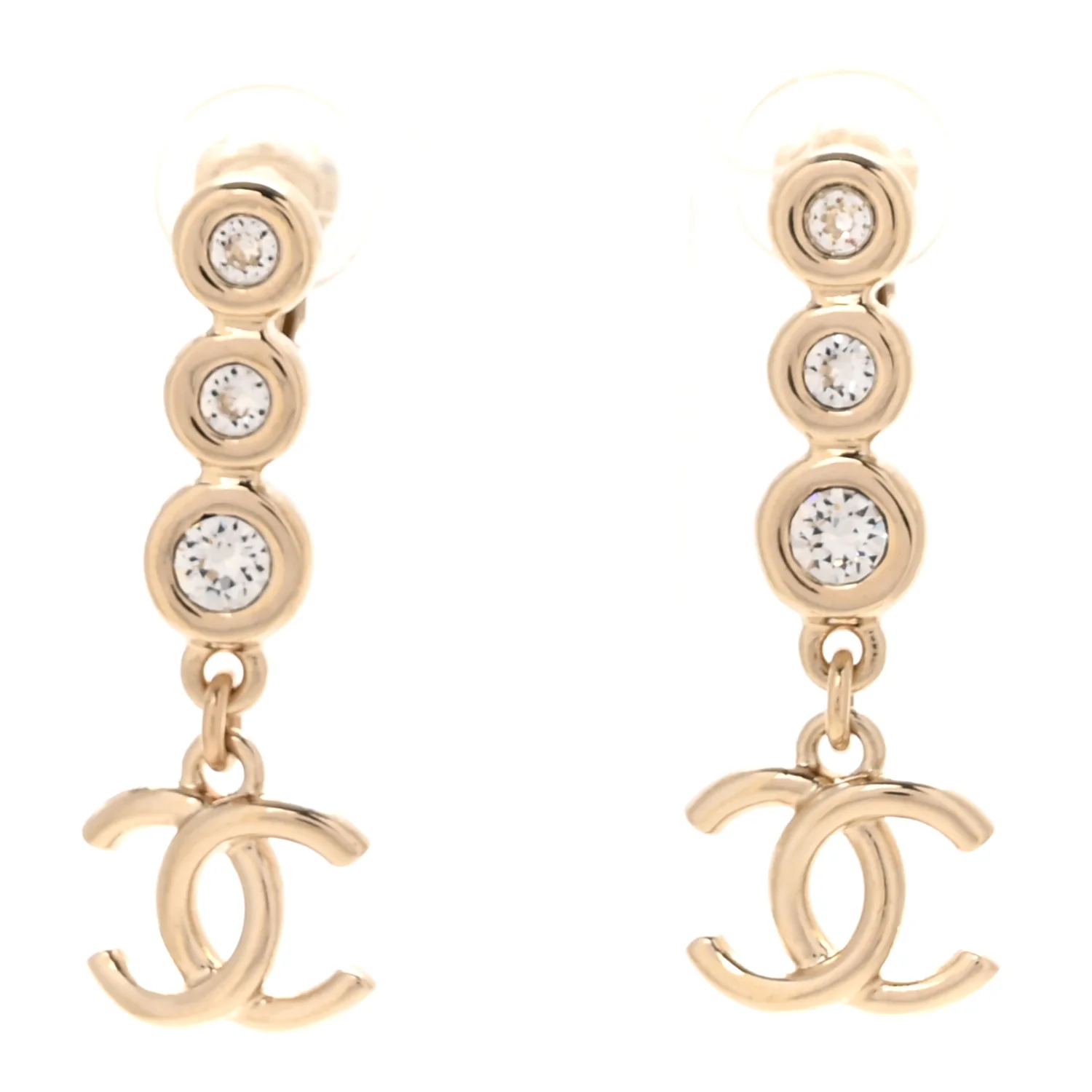 Crystal CC Drop Clip On Earrings Gold