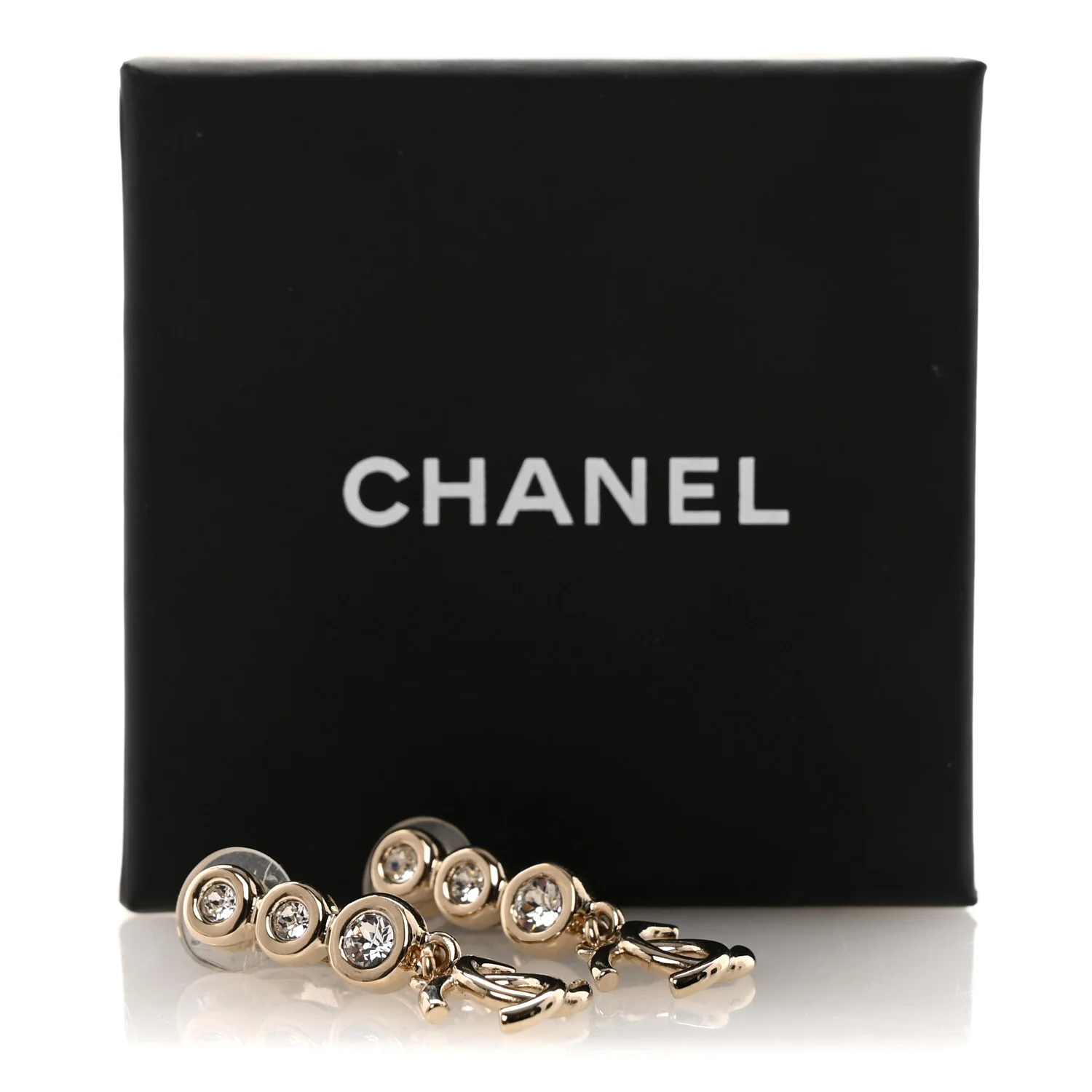 Crystal CC Drop Clip On Earrings Gold - Image 5