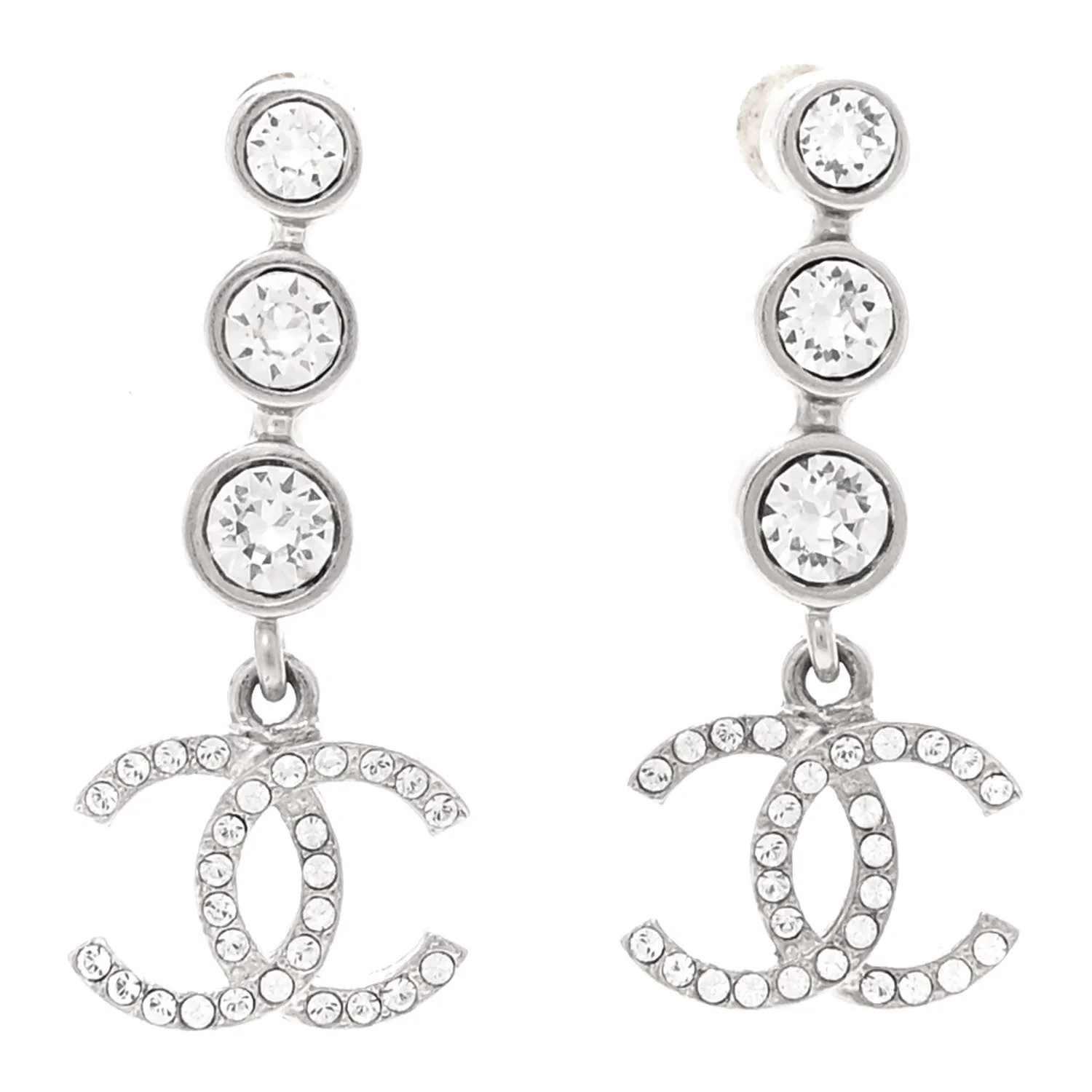 Crystal CC Drop Earrings Silver