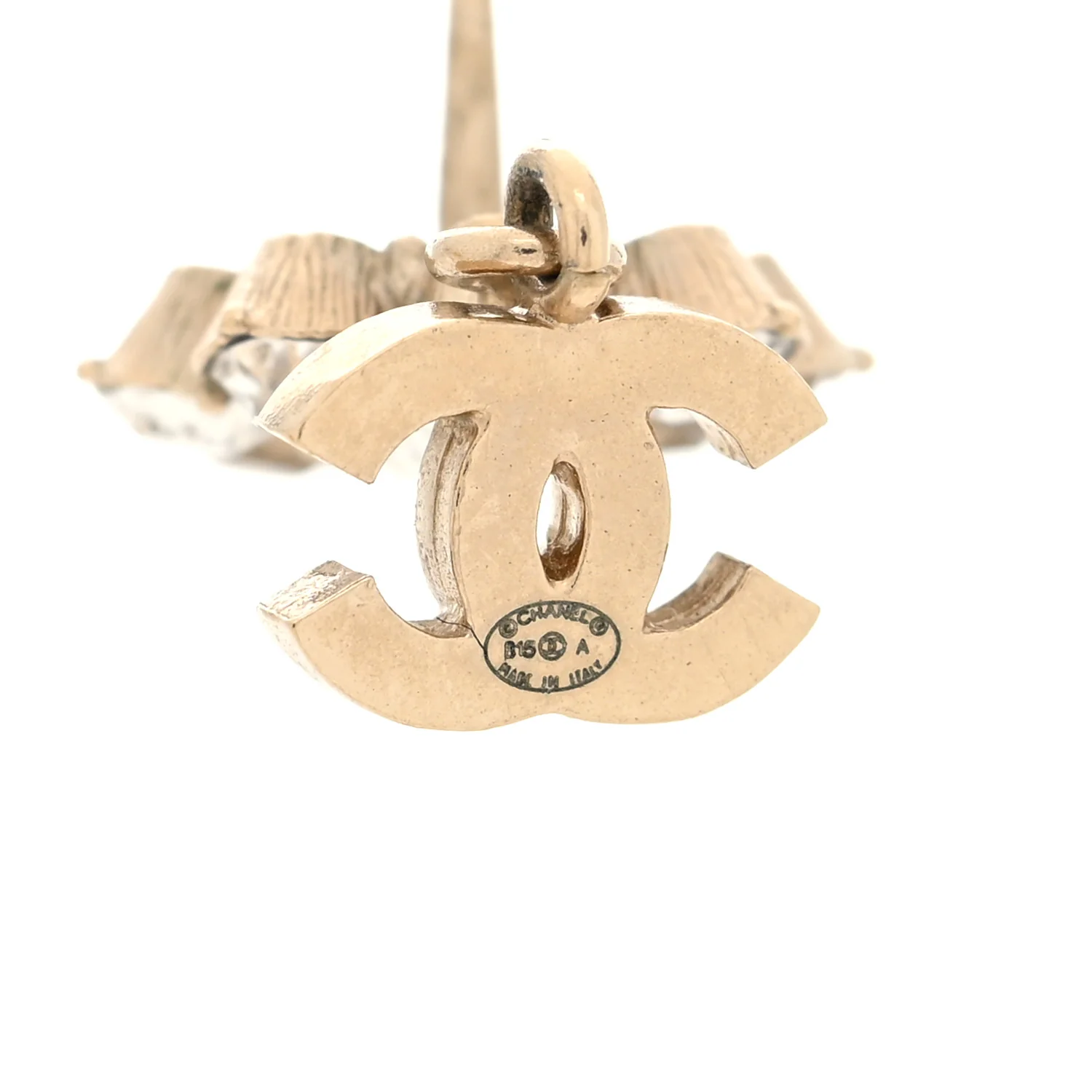 Crystal CC Flower Dangle Earrings Gold Beige - Image 4
