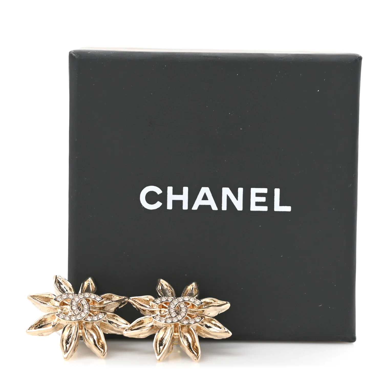 Crystal CC Flower Earrings Gold - Image 5
