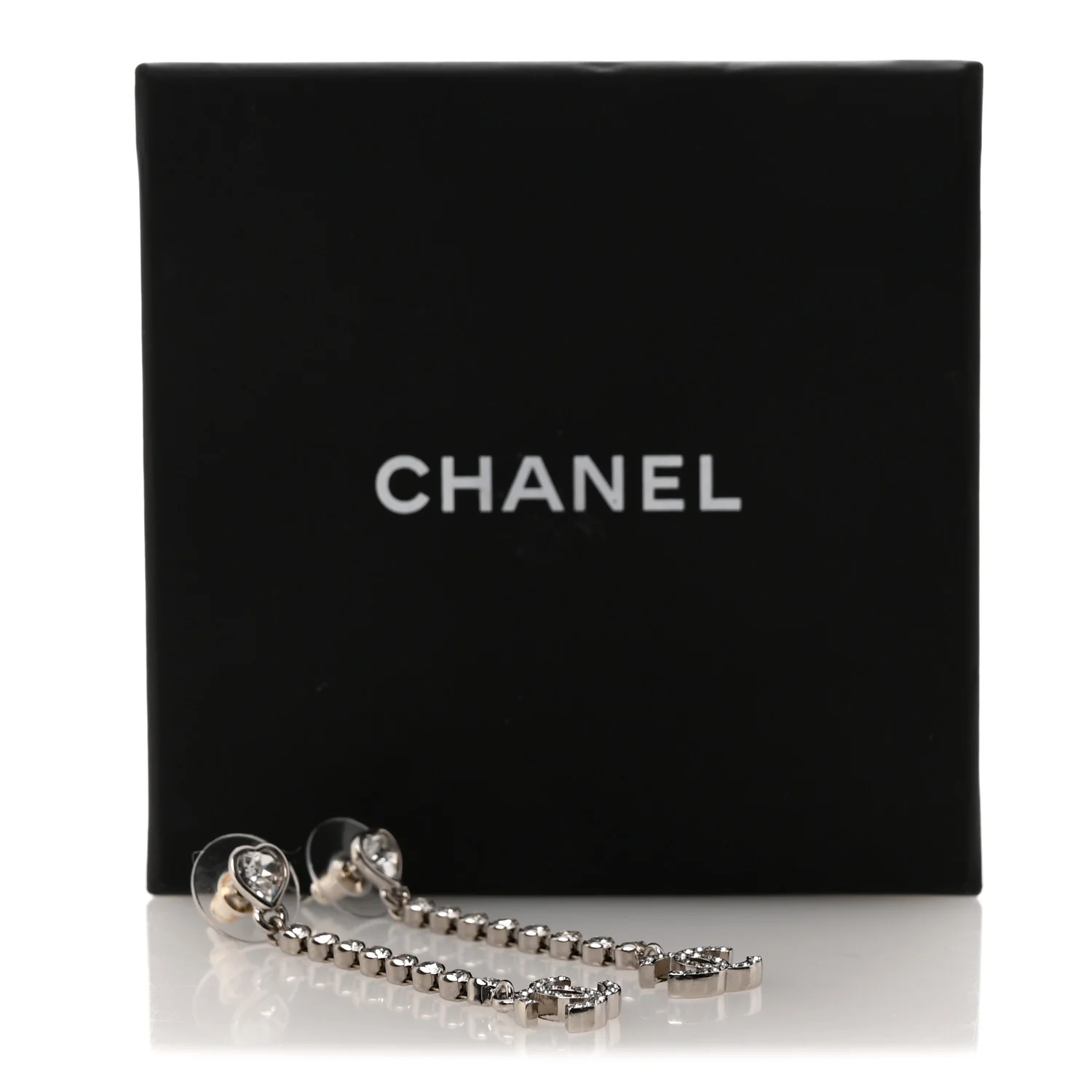 Crystal CC Heart Drop Earrings Silver - Image 5
