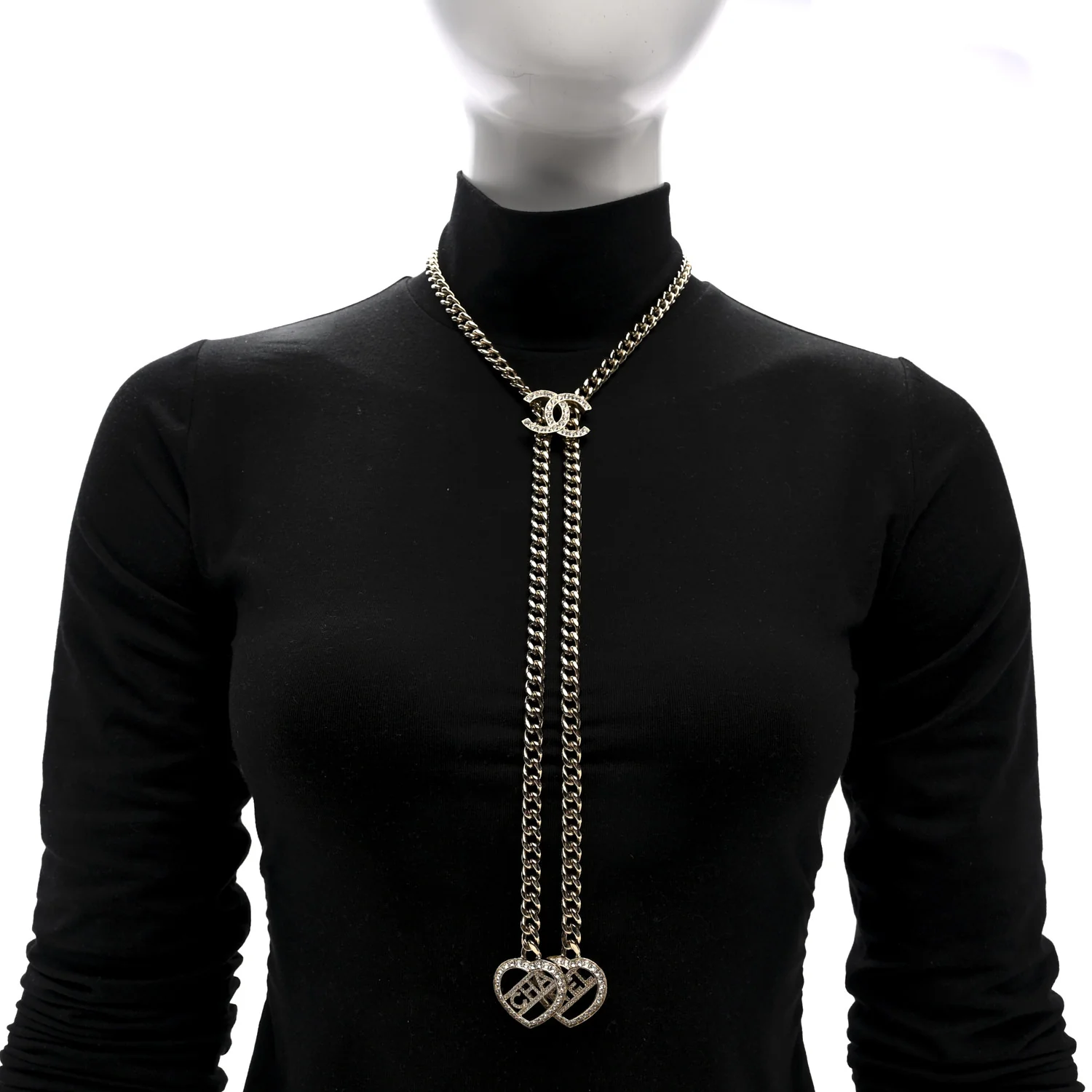 Crystal CC Heart Drop Necklace Gold - Image 2