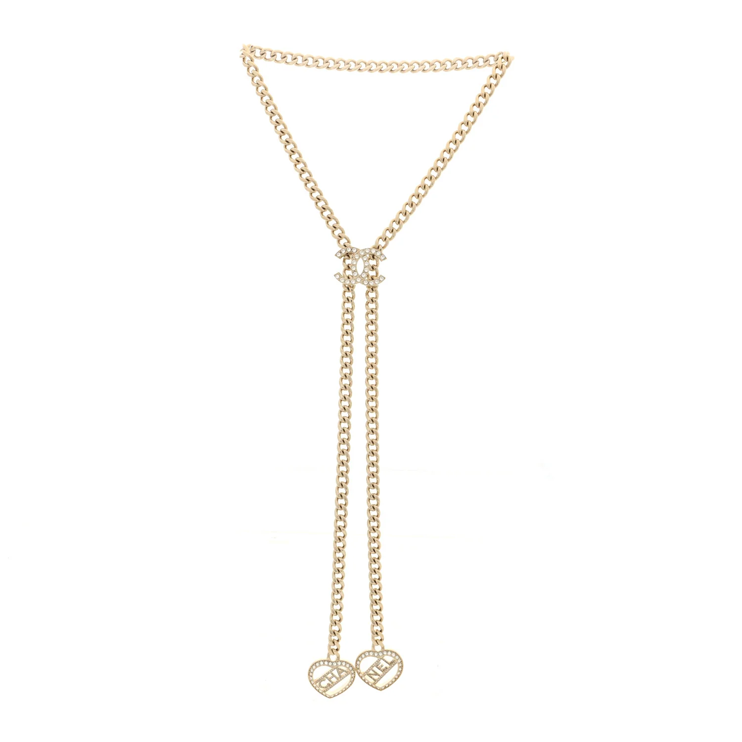 Crystal CC Heart Drop Necklace Gold - Image 3