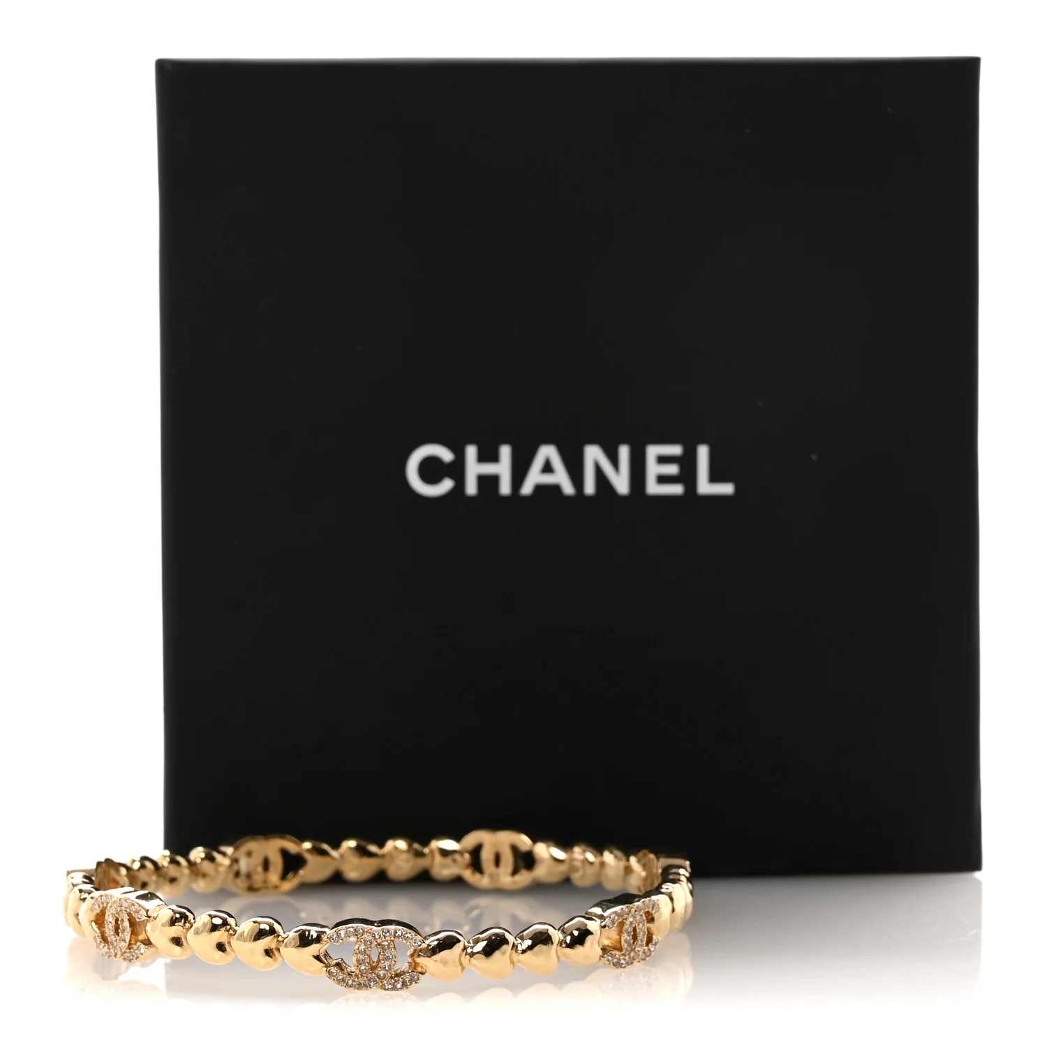Crystal CC Heart Link Bracelet Gold - Image 5