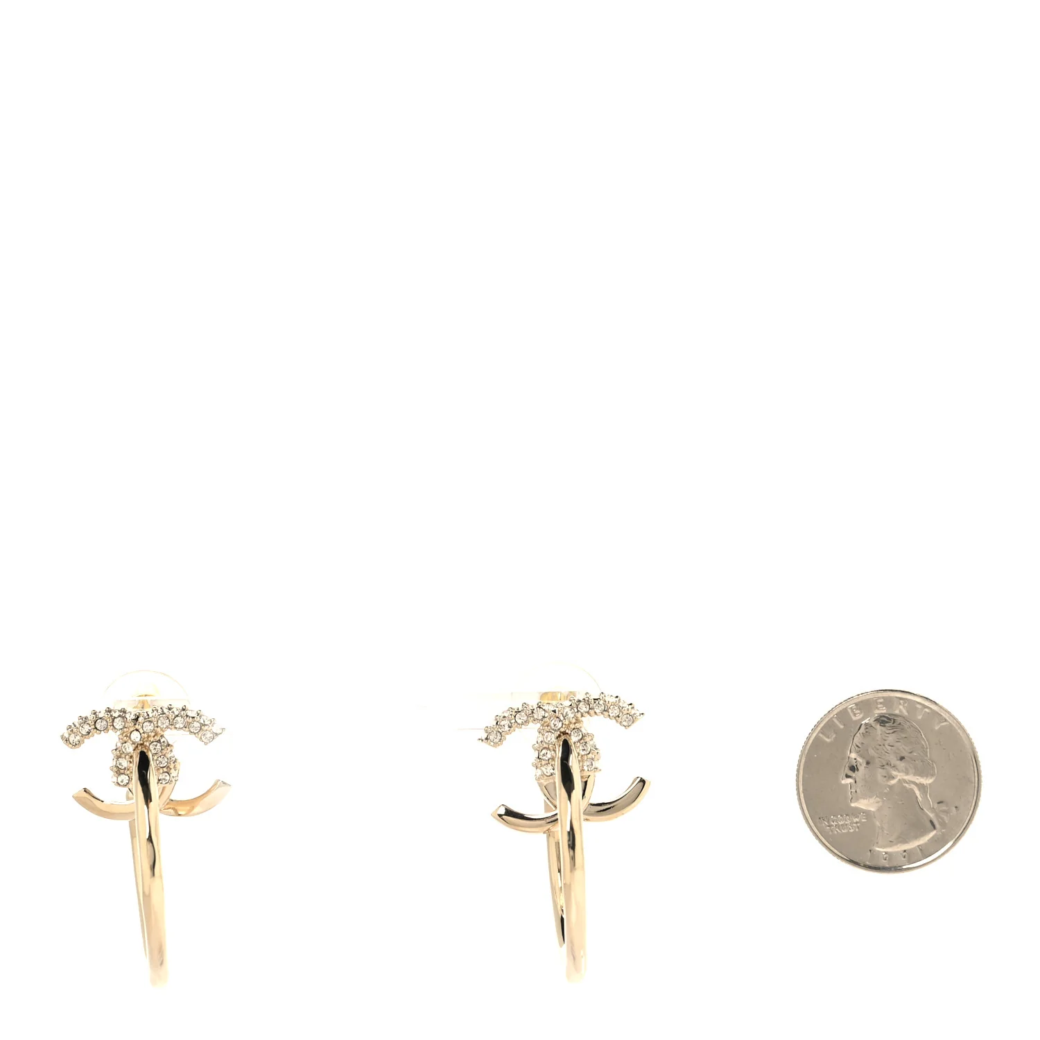 Crystal CC Hoop Drop Earrings Light Gold - Image 2